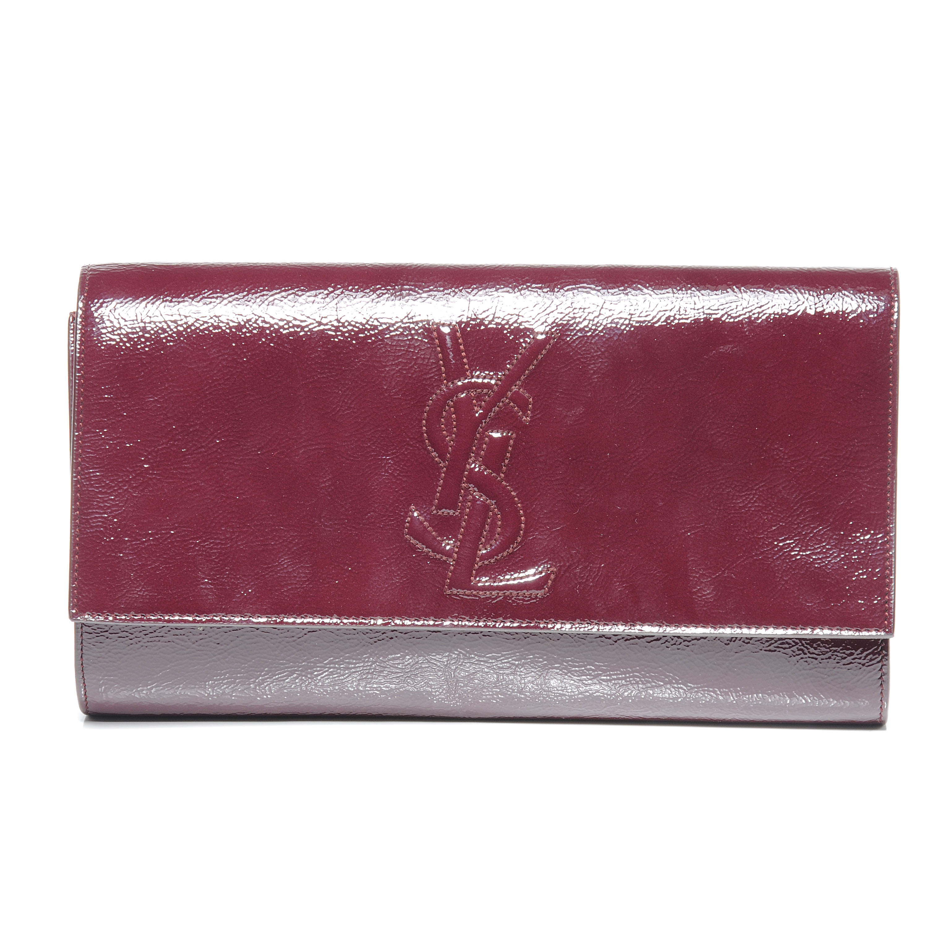 SAINT LAURENT Patent Belle de Jour Large Clutch Burgundy 54652