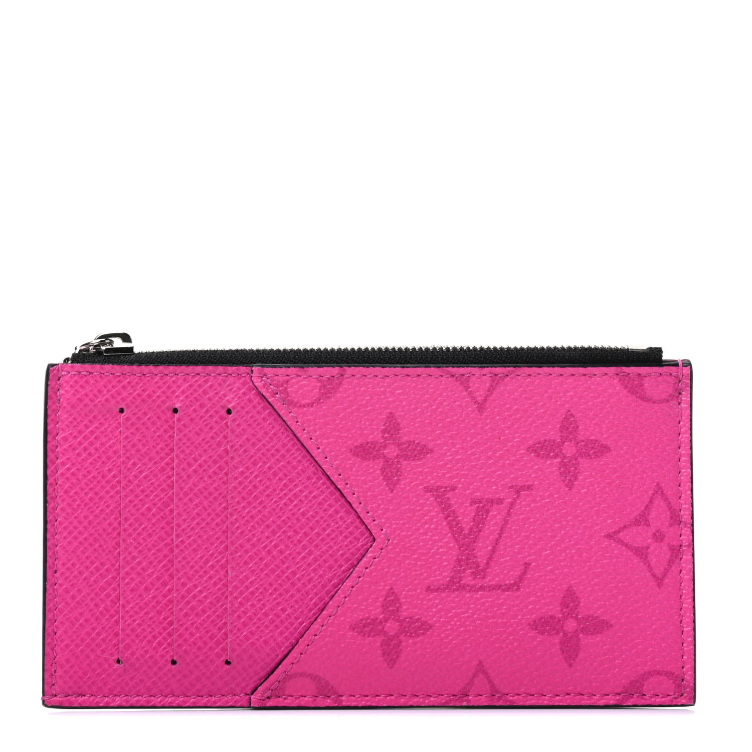 LOUIS VUITTON Monogram Taiga Coin Card Holder Fuchsia