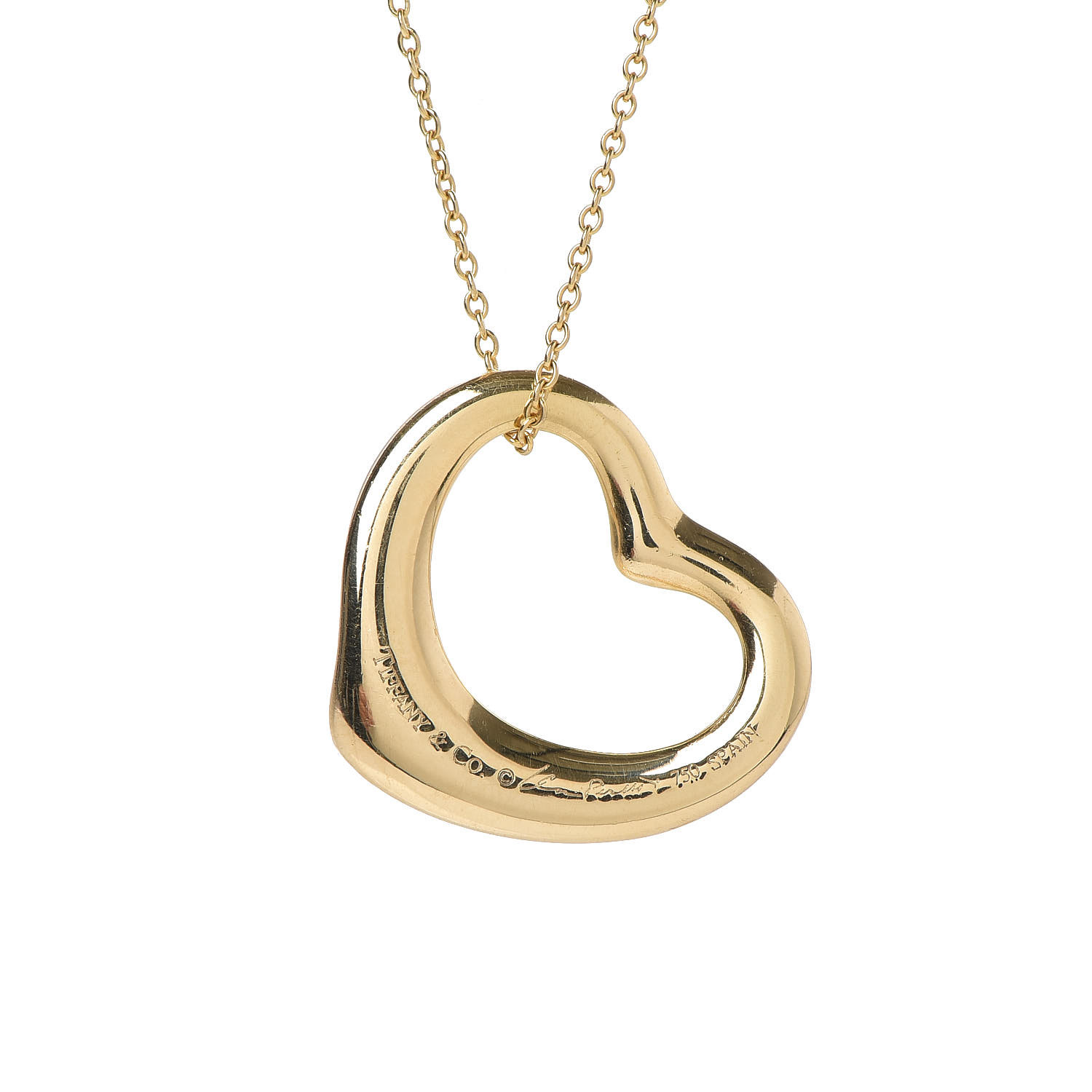 TIFFANY 18K Yellow Gold 22mm Elsa Peretti Open Heart Pendant Necklace ...