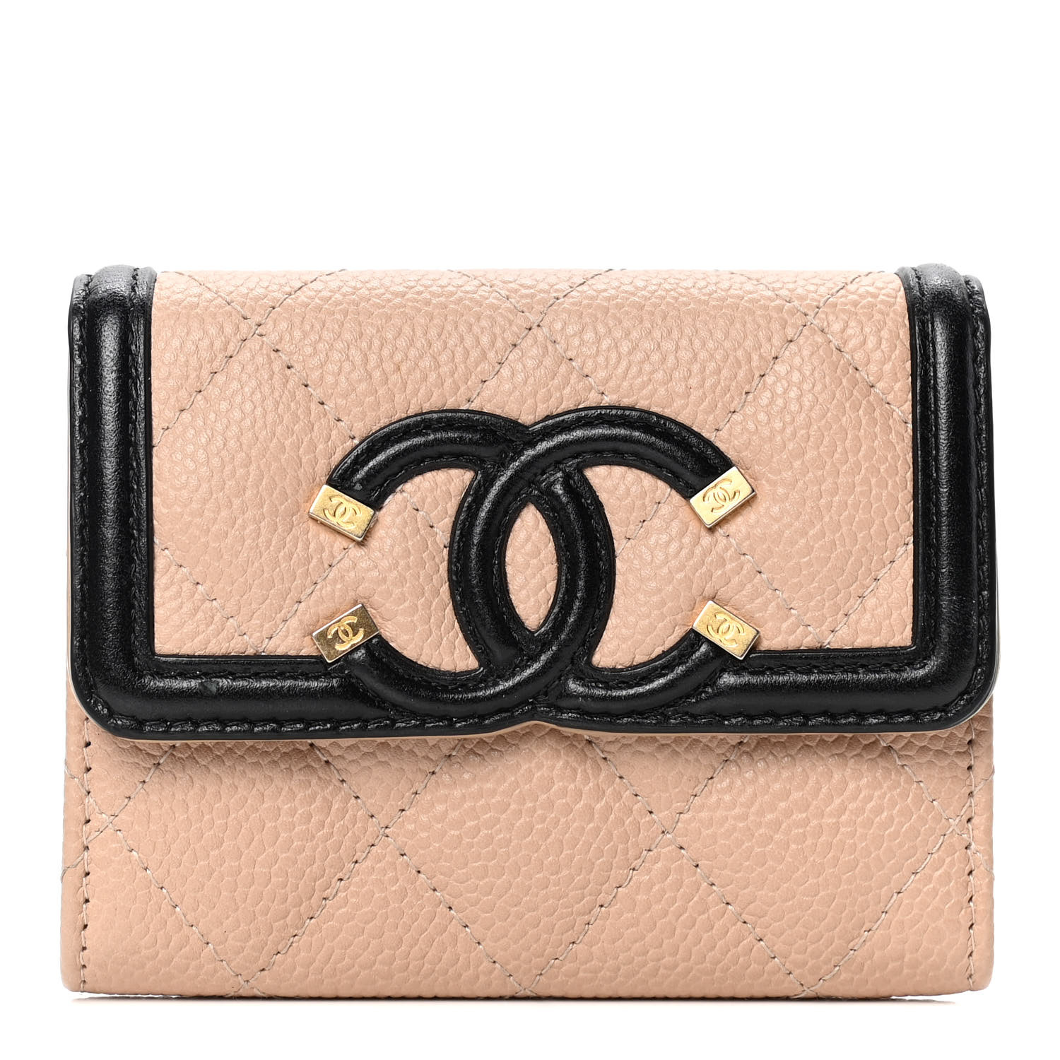 chanel filigree flap beige black