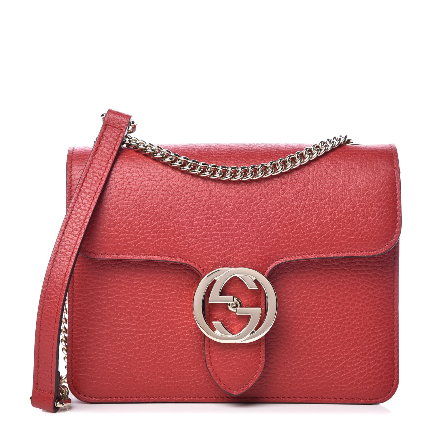 GUCCI Dollar Calfskin Small Interlocking G Shoulder Bag Red 342320 ...