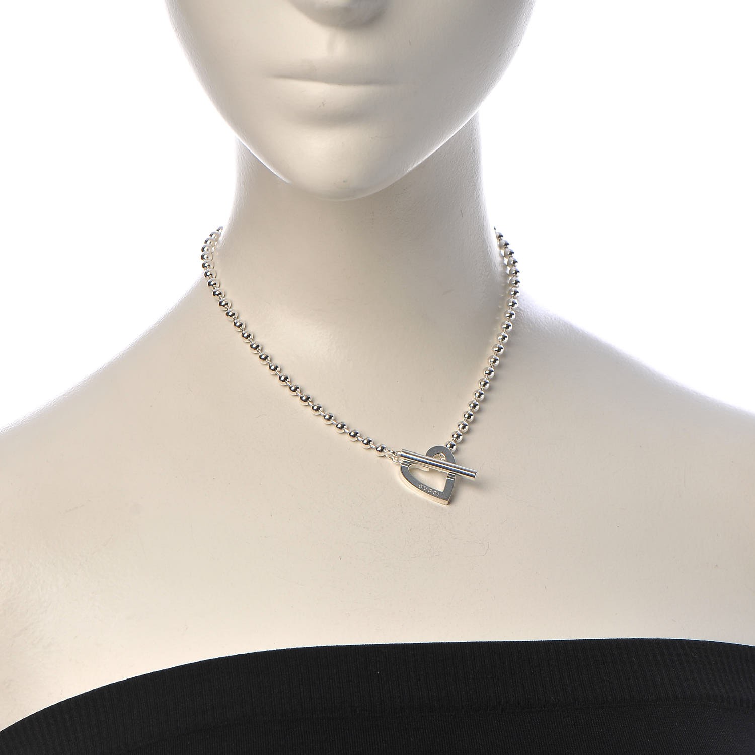 GUCCI Sterling Silver Heart Toggle Necklace 291246