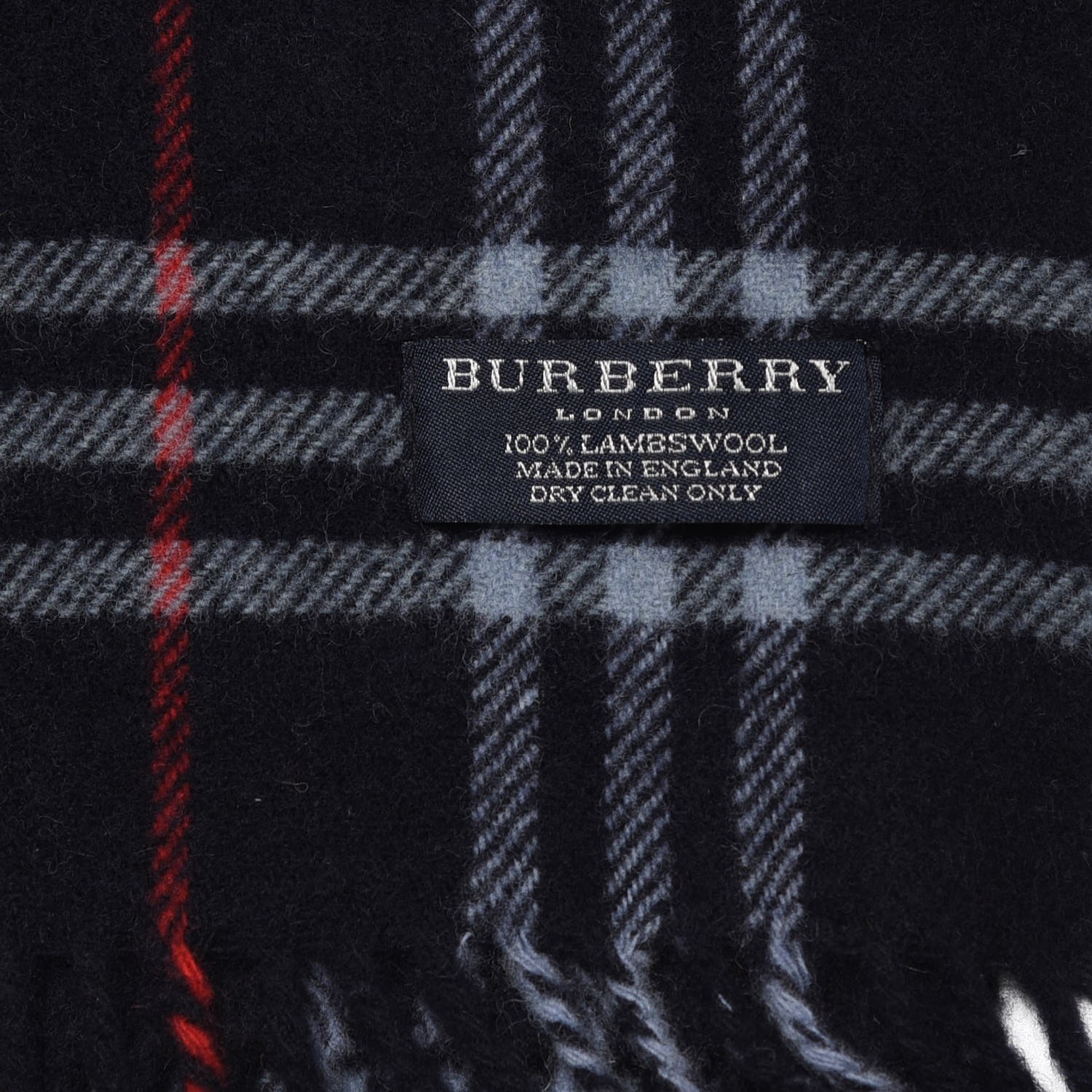 BURBERRY Lambswool Check Fringe Scarf Navy 322002 | FASHIONPHILE