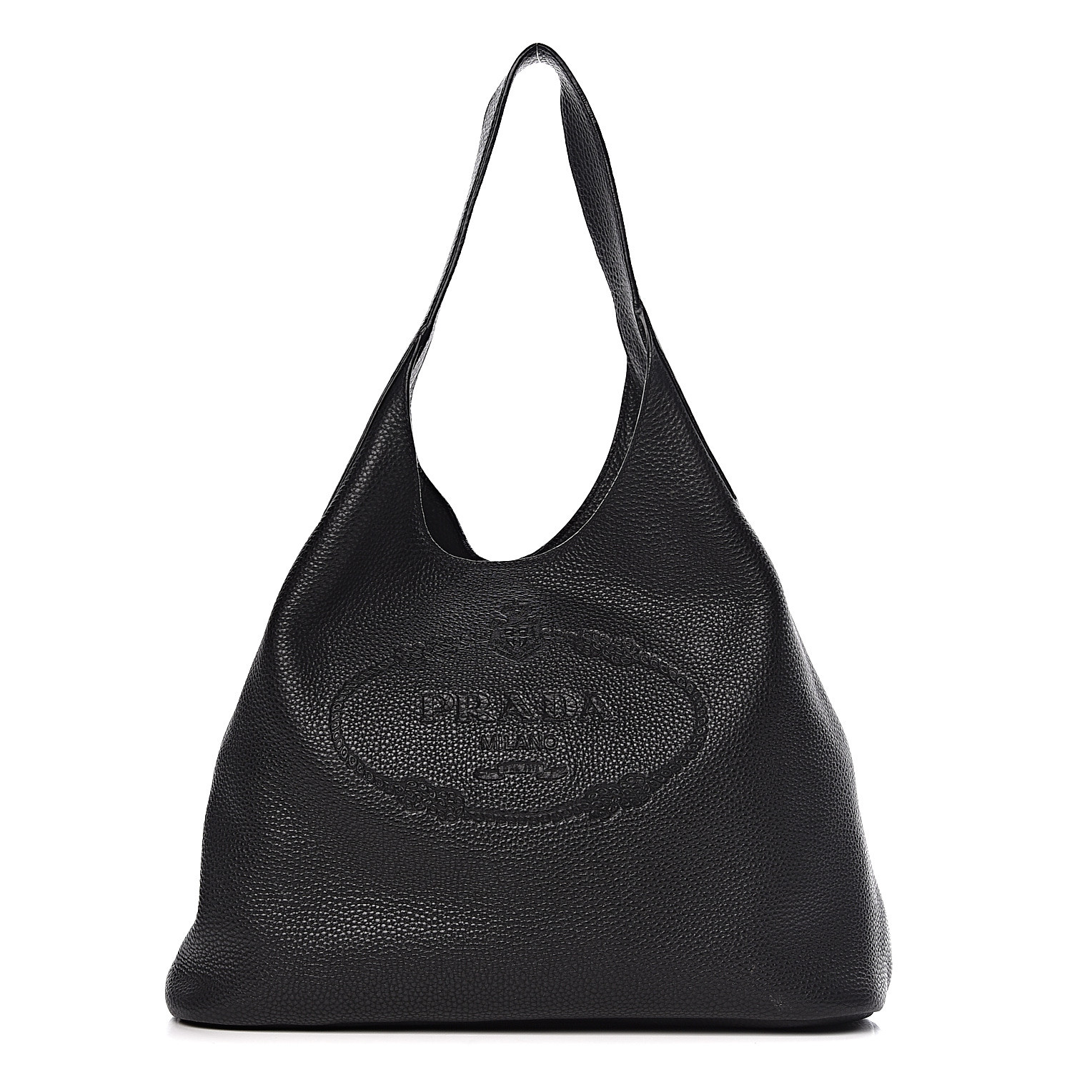 prada embossed logo leather handbag