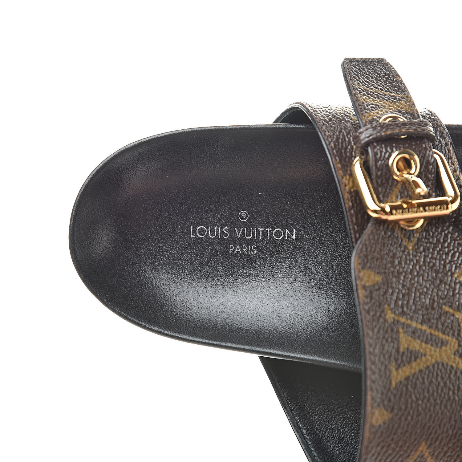 LOUIS VUITTON Monogram Bom Dia Mule Sandals 38.5 Black 526871