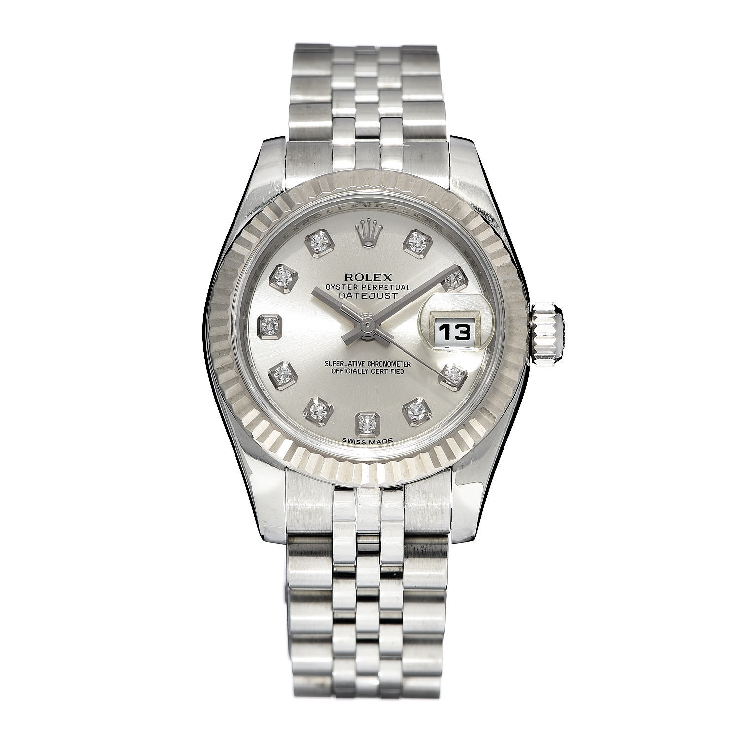 ROLEX 18K White Gold Stainless Steel Diamond 26mm Oyster Perpetual ...