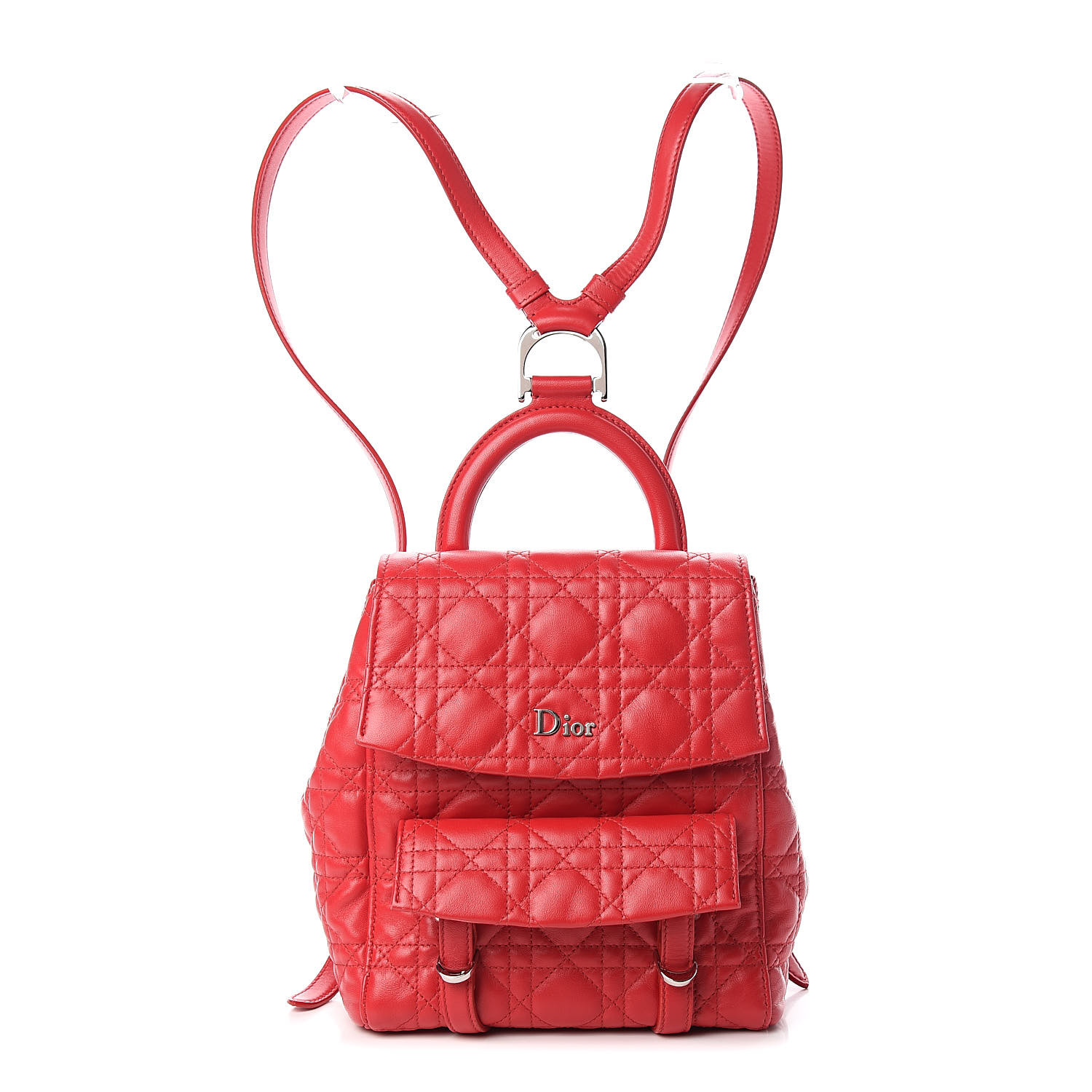 CHRISTIAN DIOR Lambskin Cannage Small Stardust Backpack Red 526042