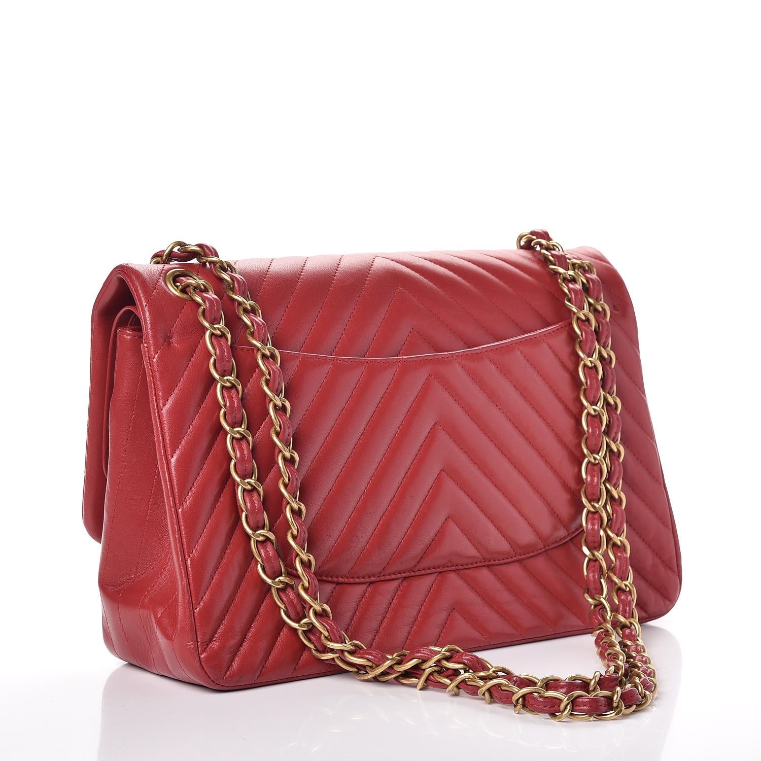 CHANEL Lambskin Chevron Quilted Jumbo Double Flap Dark Red 271492