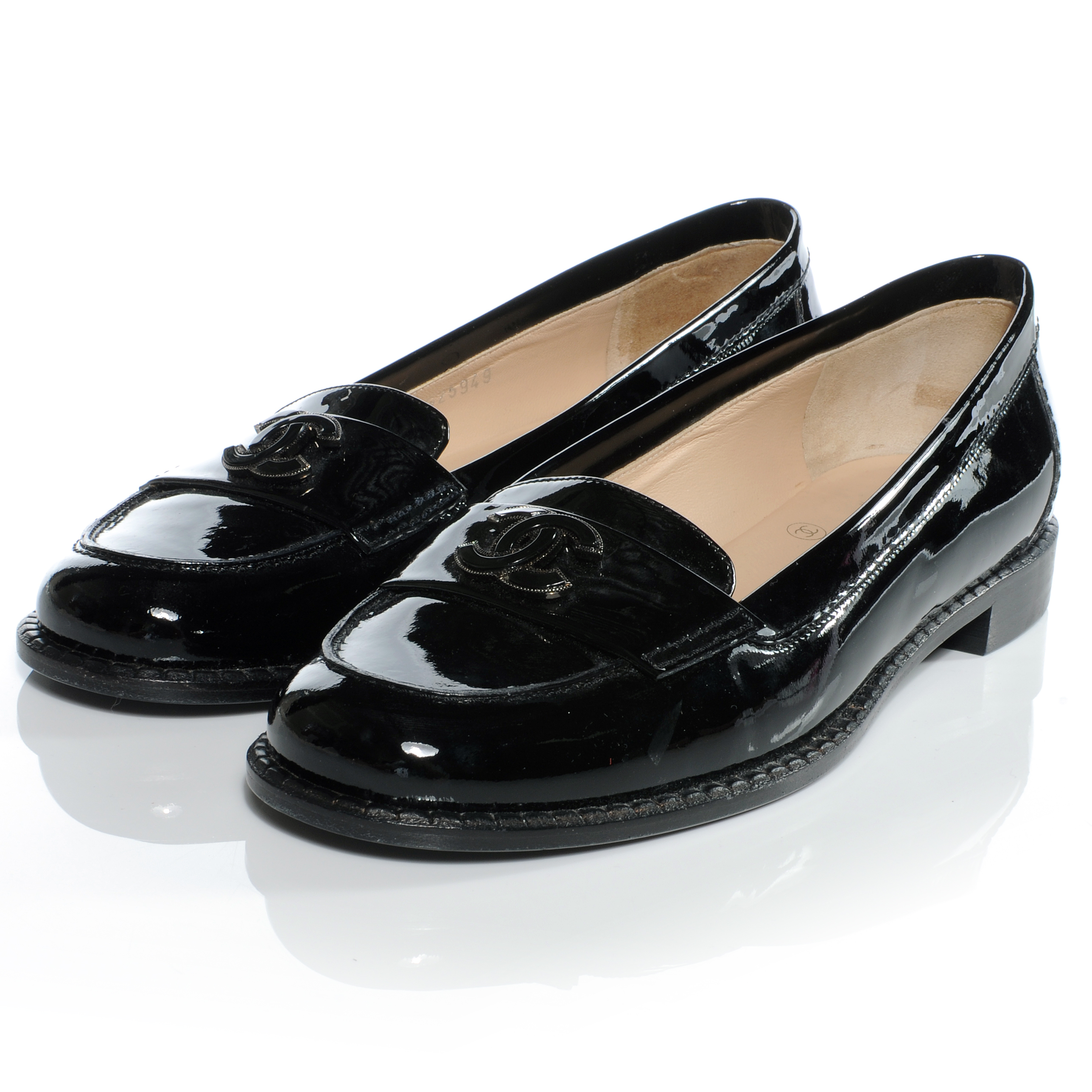 CHANEL Patent Leather Loafers 38.5 