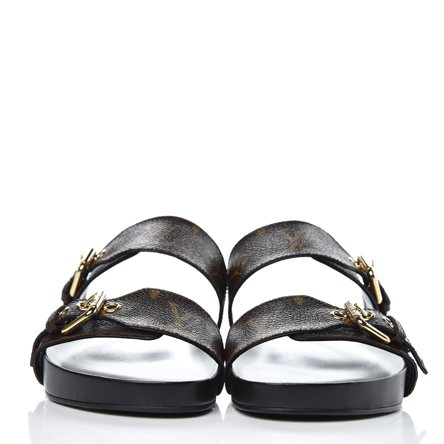 LOUIS VUITTON Monogram Bom Dia Mule Sandals 37 Black 361558