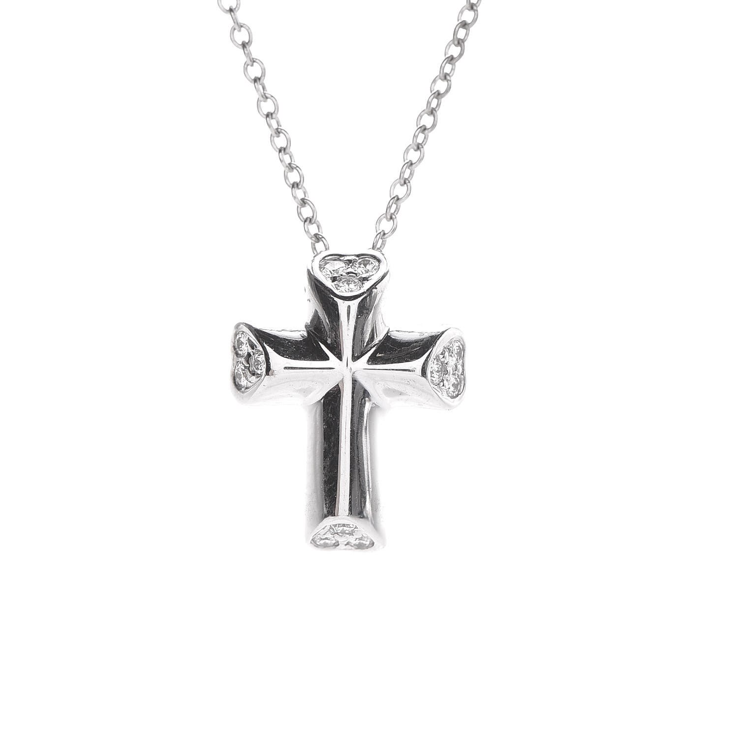 Tiffany 18k White Gold Diamond Paloma Picasso Tenderness Mini Cross Pendant Necklace 354643 8999
