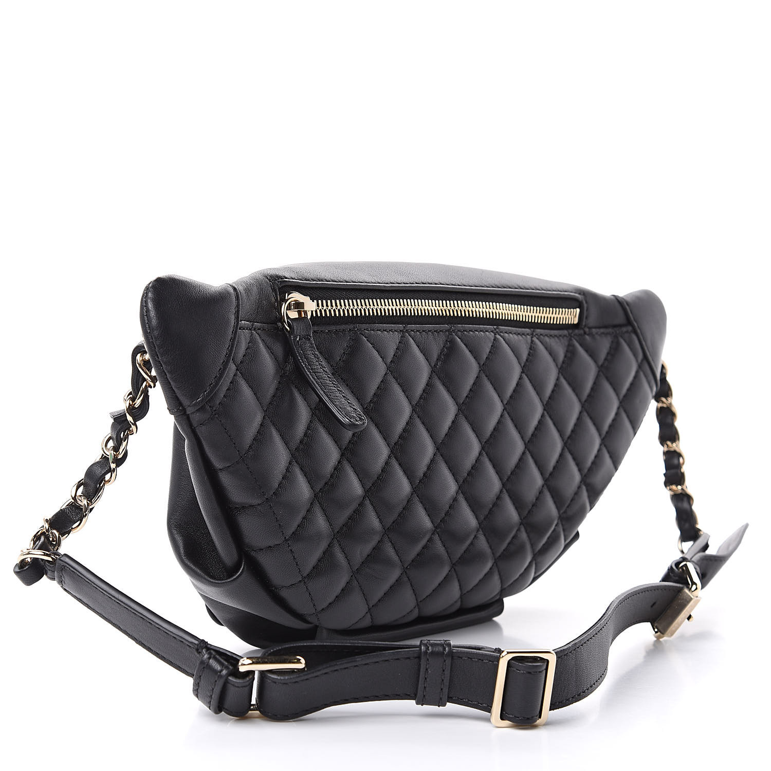 CHANEL Lambskin Bi Quilted Waist Bag Fanny Pack Black 498528