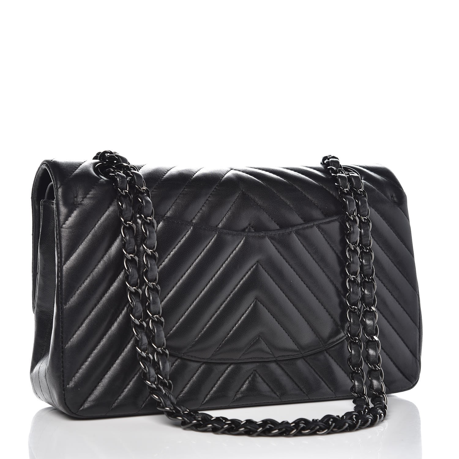 CHANEL Lambskin Chevron Quilted Medium Double Flap So Black 344252