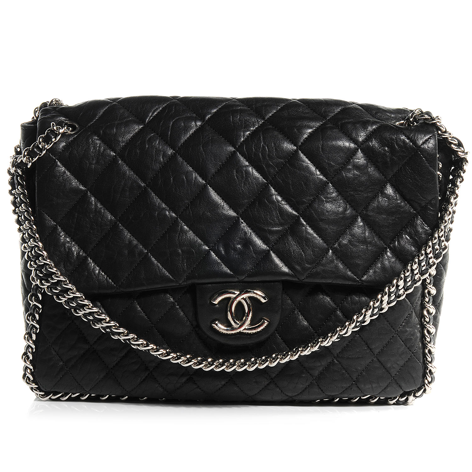 chanel black lambskin bag chunky chain price