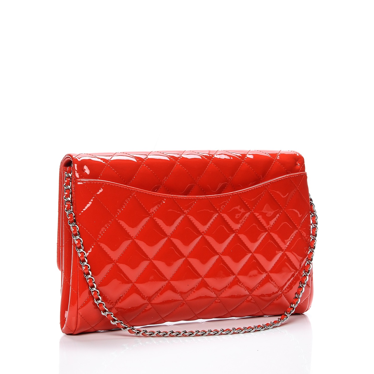 CHANEL Patent Quilted Clutch with Chain Flap Red 190900 | FASHIONPHILE