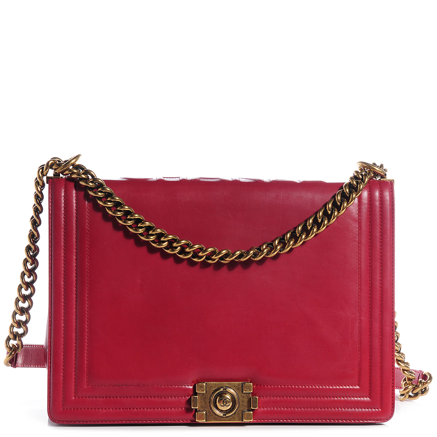 CHANEL Glazed Calfskin Large Boy Flap Red 74928 | FASHIONPHILE