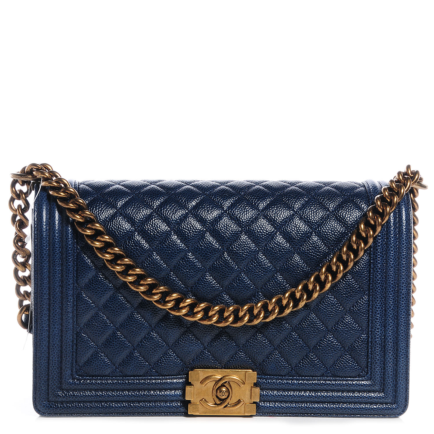 chanel boy navy blue gold chain