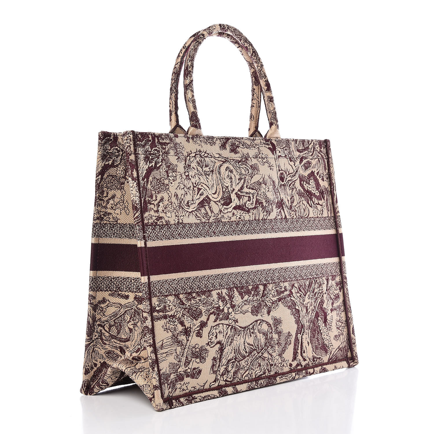 CHRISTIAN DIOR Embroidered Toile De Jouy Canvas Book Tote Burgundy 420680