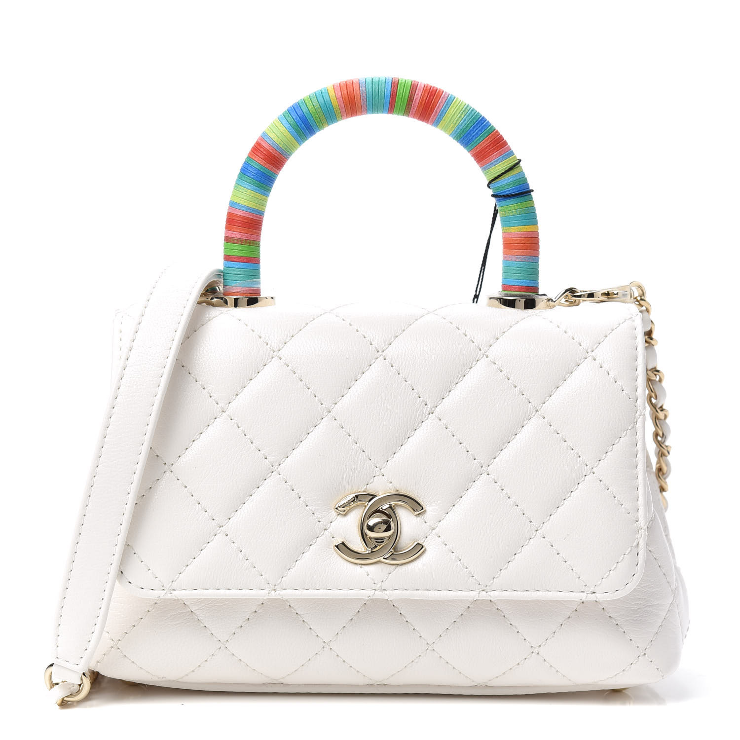 Chanel Goatskin Quilted Extra Mini Rainbow Coco Handle Flap White Fashionphile
