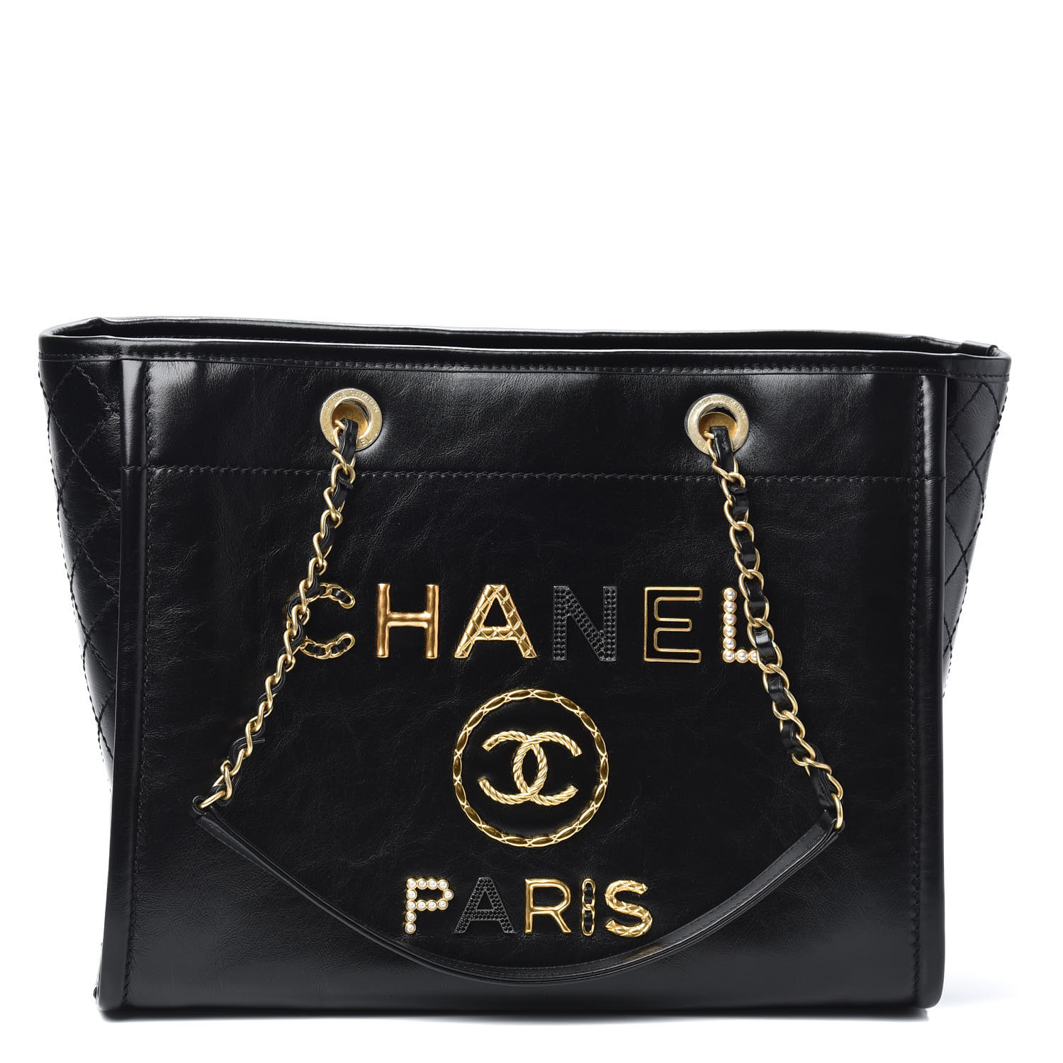 CHANEL Aged Calfskin Small Charms Deauville Tote Black 709288 ...