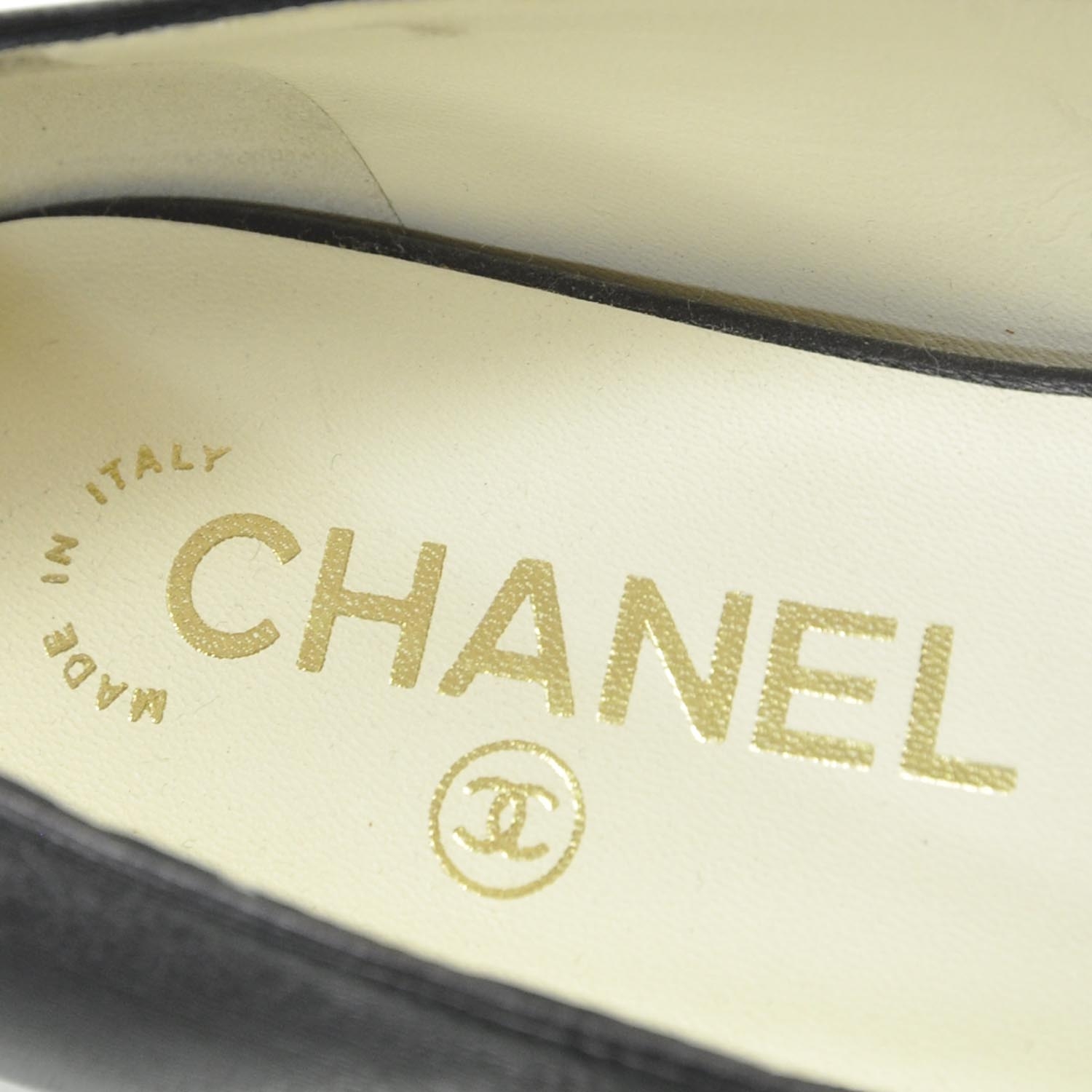 CHANEL Leather Pearl Bow Flats 36 Black 27503