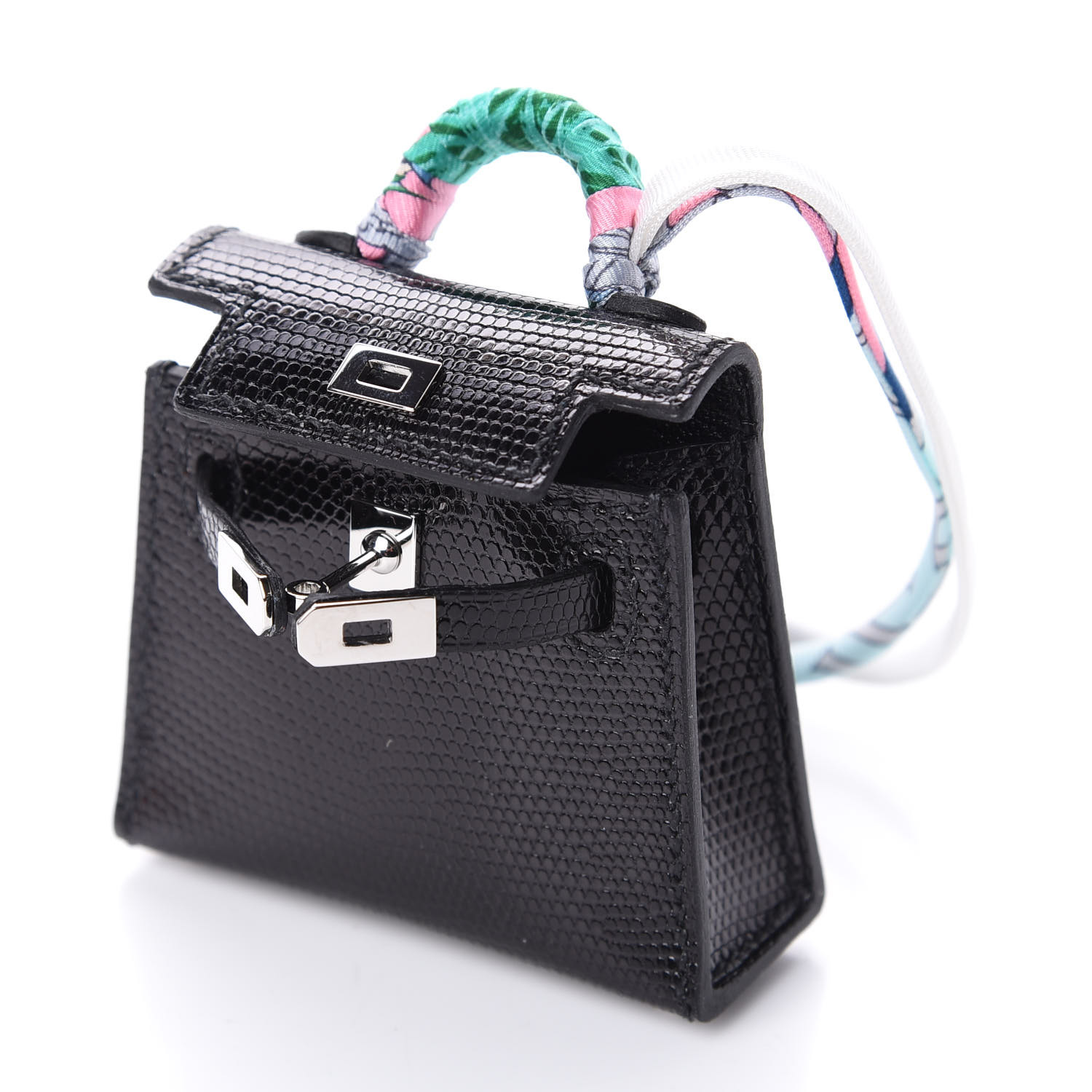 Hermes Lizard Mini Kelly Twilly Bag Charm Black 606811 Fashionphile