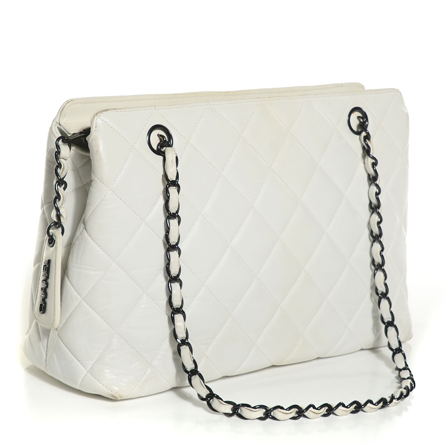 CHANEL Lambskin Quilted Shoulder Bag White 108767