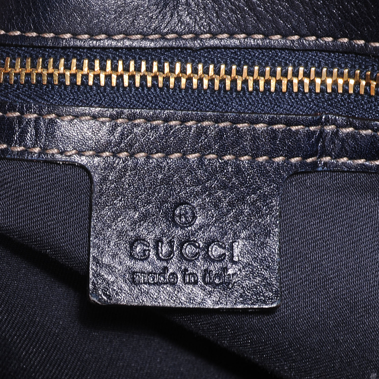 GUCCI Leather Large Horsebit Chain Hobo Navy 61051