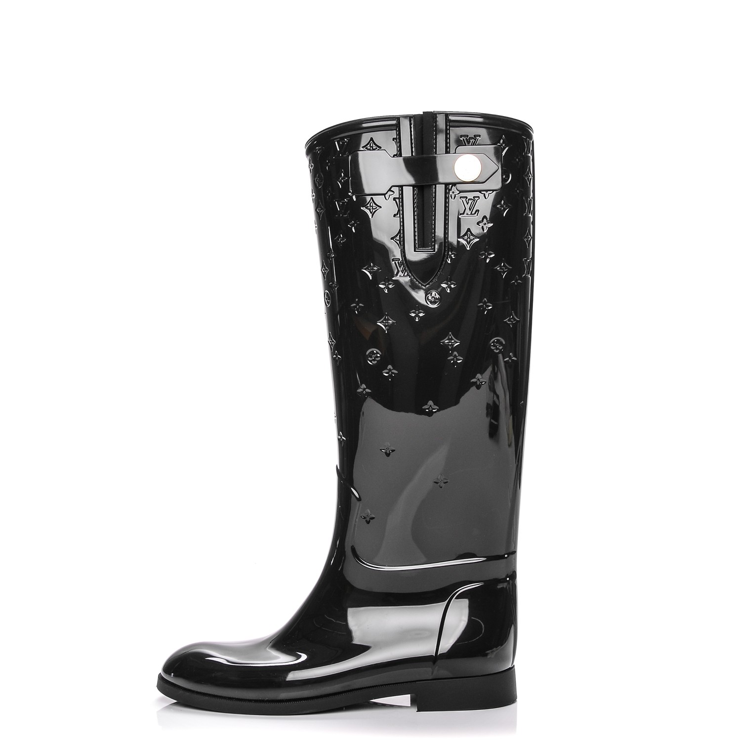 LOUIS VUITTON Rubber Embossed Monogram Drops High Rain Boots 39 Black ...