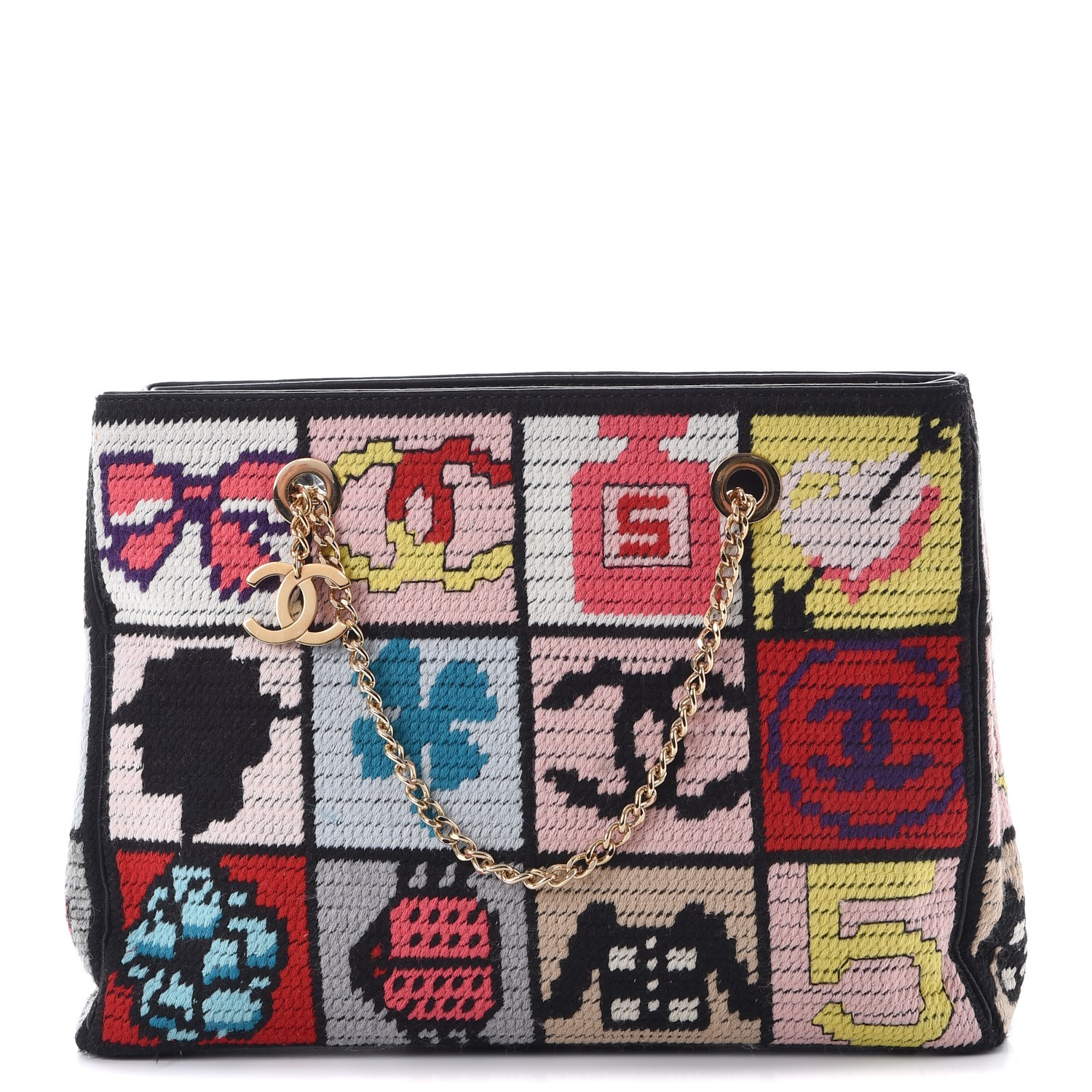 CHANEL Needlepoint Precious Symbols Shoulder Bag Black 252533 ...