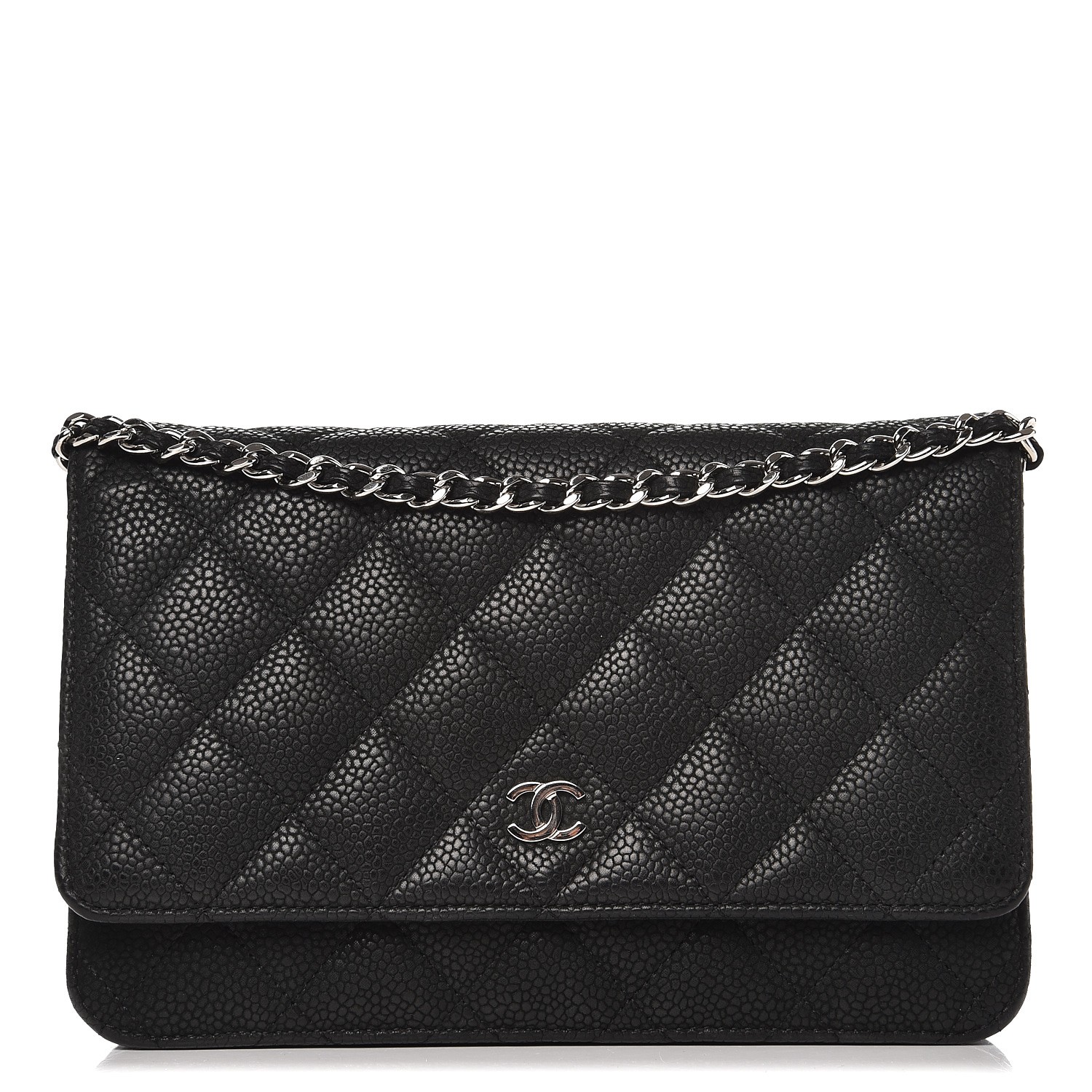 CHANEL Iridescent Caviar Quilted Wallet On Chain WOC Black 252554