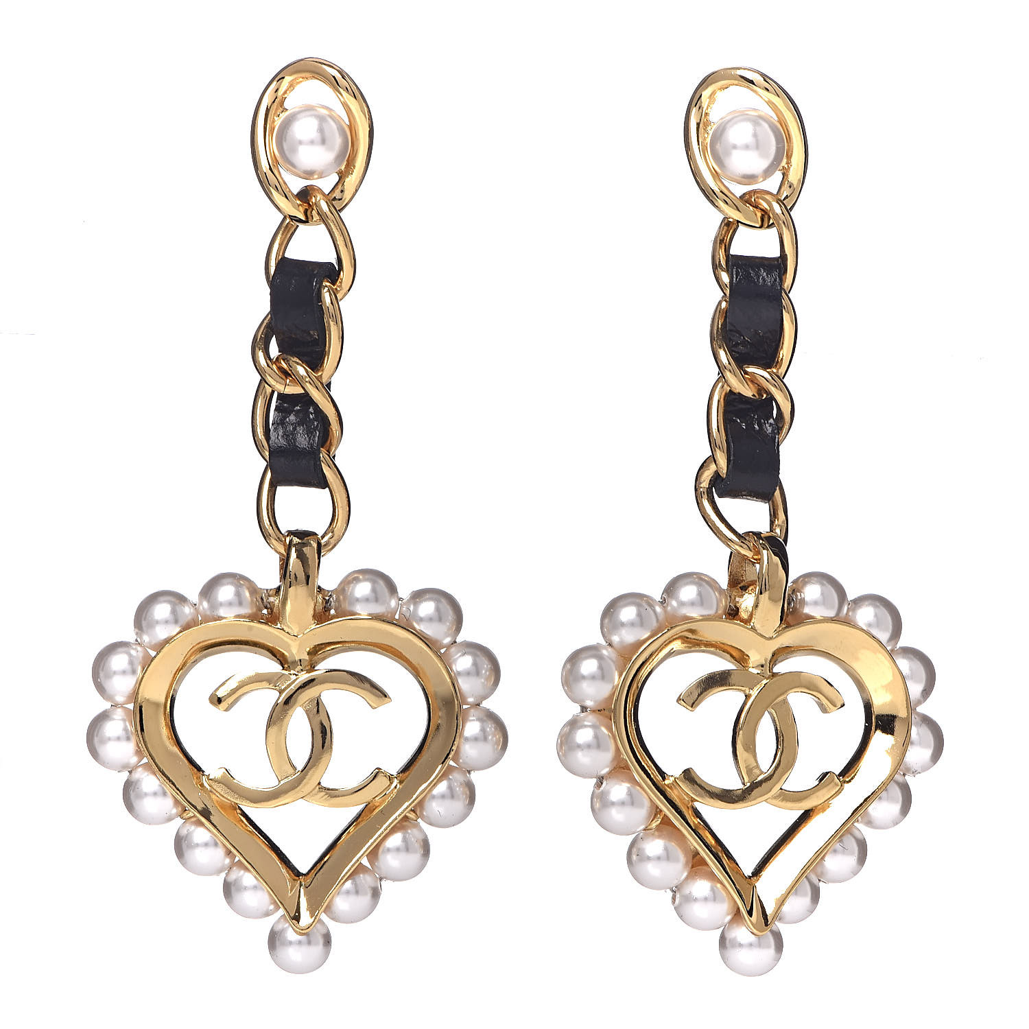 chanel heart earrings pearl