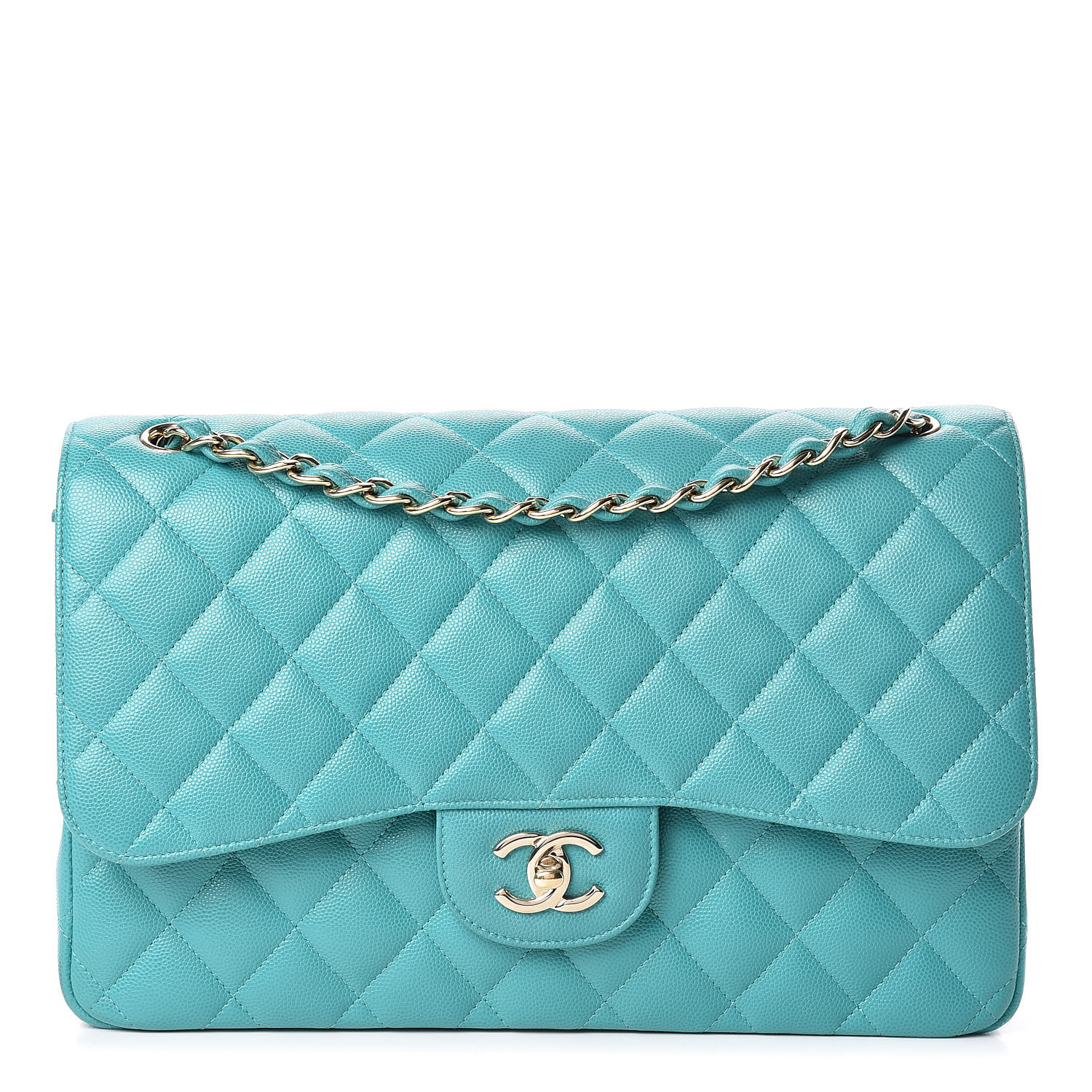 CHANEL Caviar Quilted Jumbo Double Flap Turquoise 449622