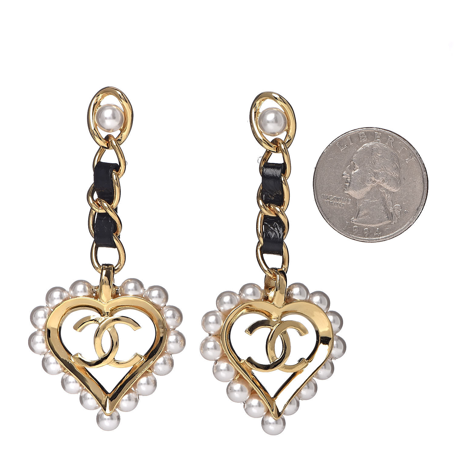 chanel heart earrings pearl