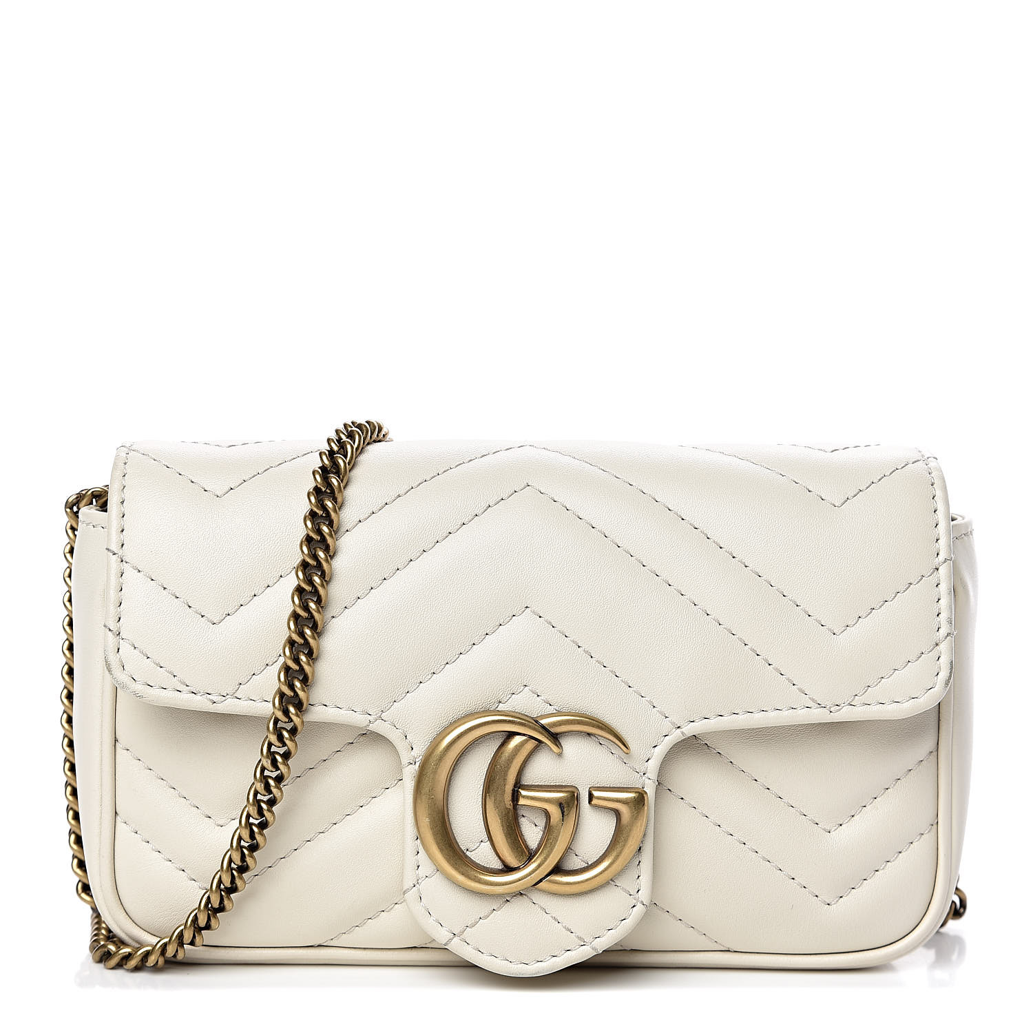  GUCCI  Calfskin Matelasse Super Mini GG Marmont  White  449403