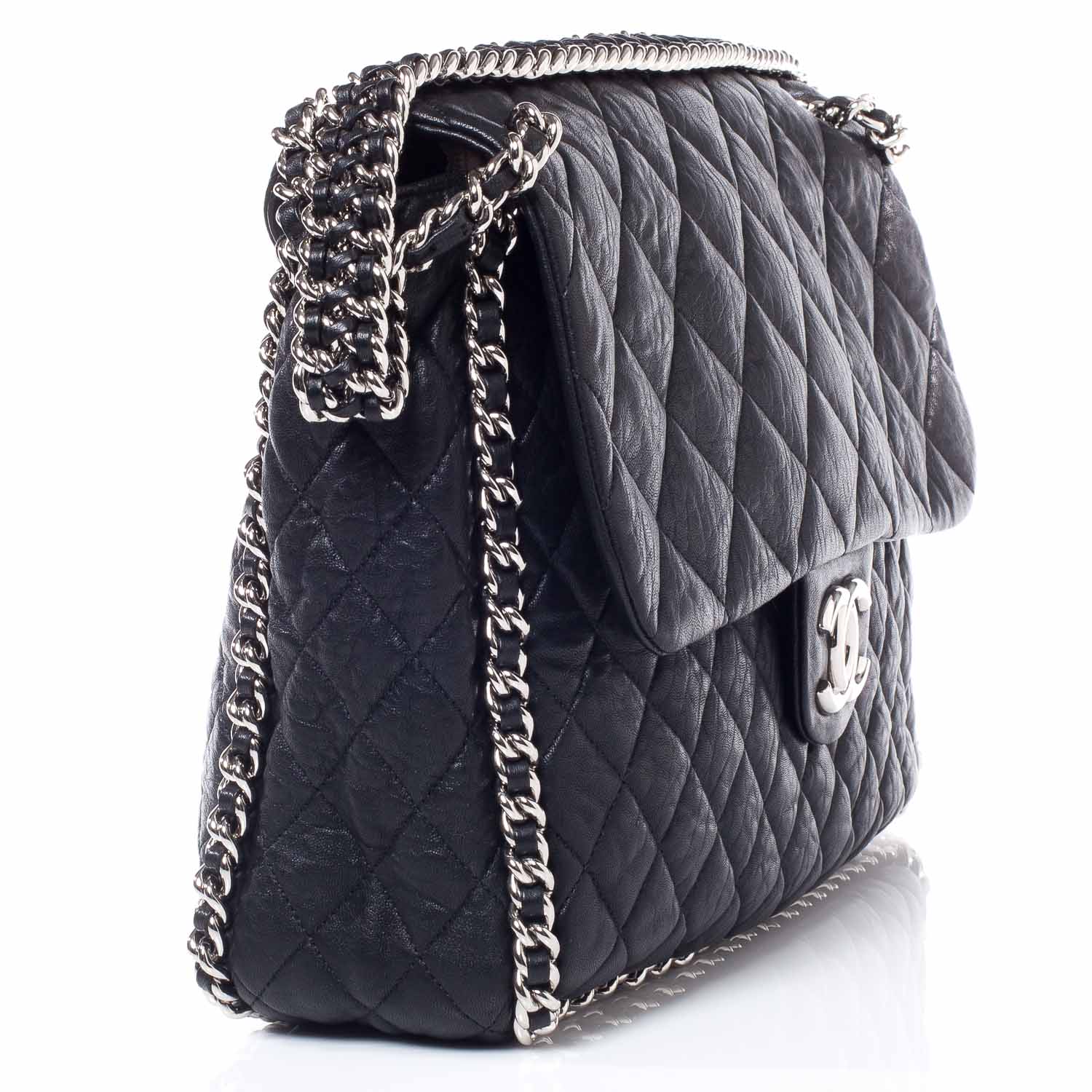 chanel black lambskin bag chunky chain price