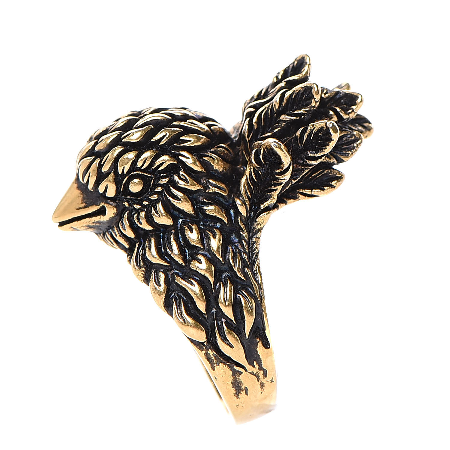 GUCCI Metal Eagle Ring 7.5 Aged Gold 505868 | FASHIONPHILE