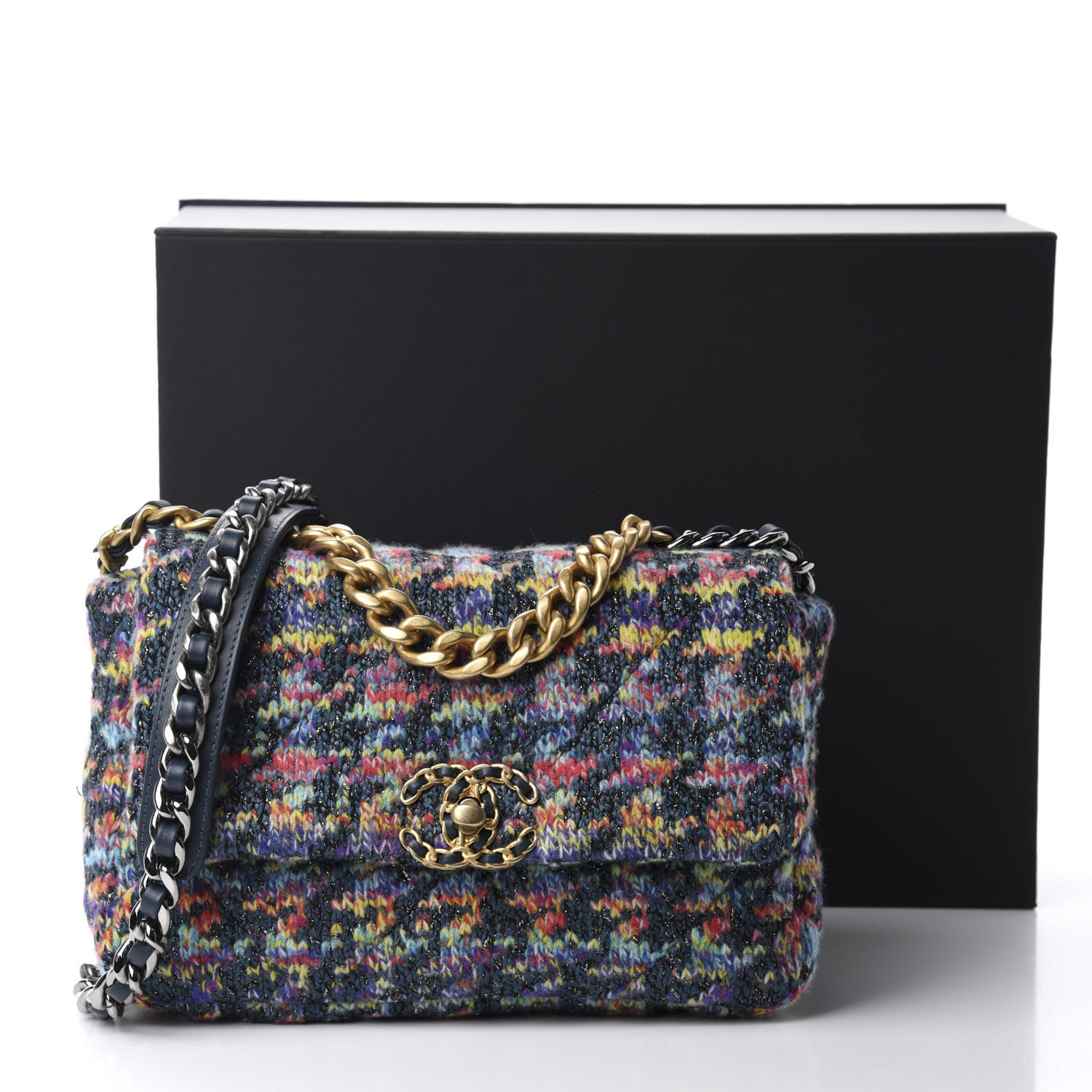 CHANEL Tweed Quilted Medium Chanel 19 Flap Multicolor 664185 | FASHIONPHILE