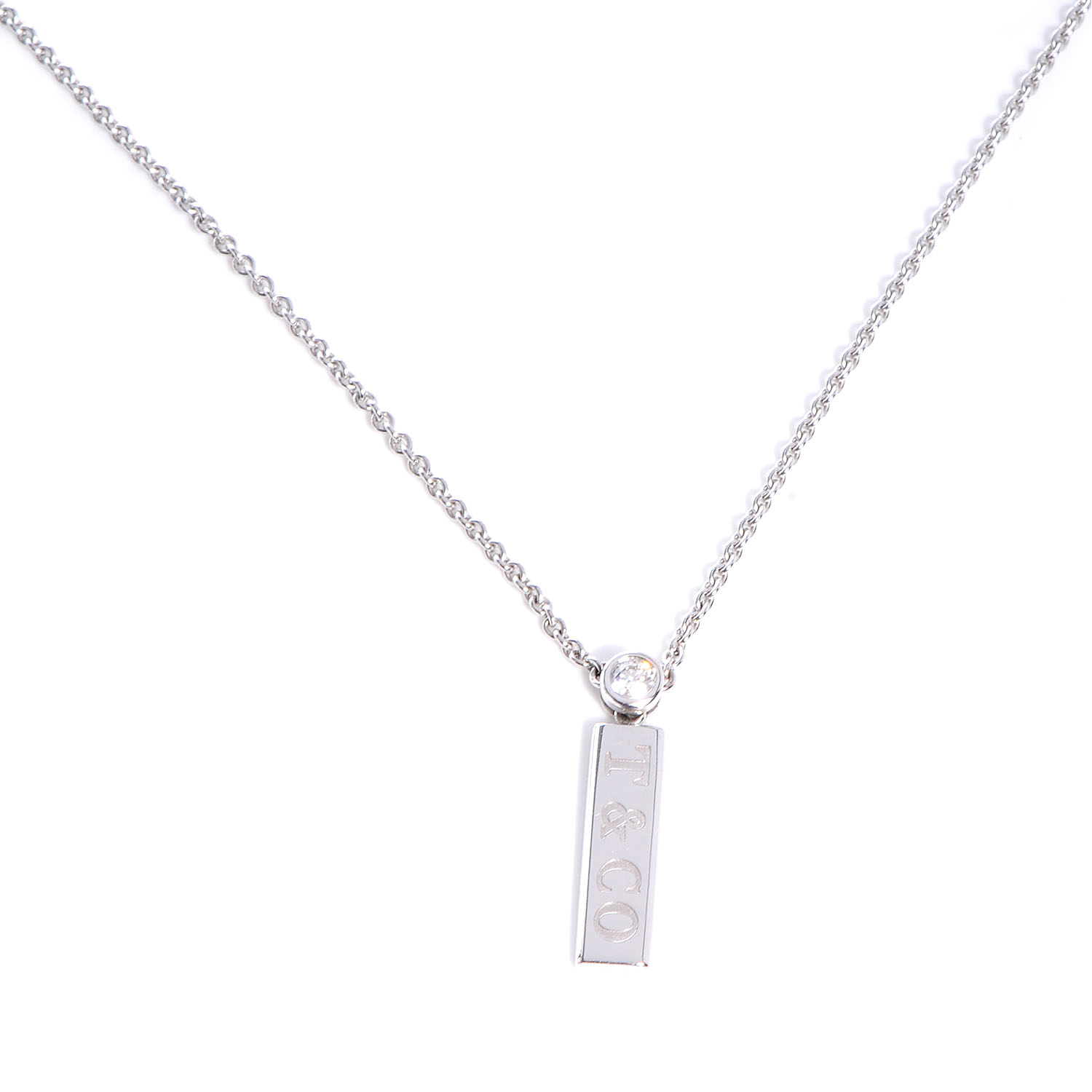 Tiffany 18k White Gold Diamond Bar Pendant Necklace 72159