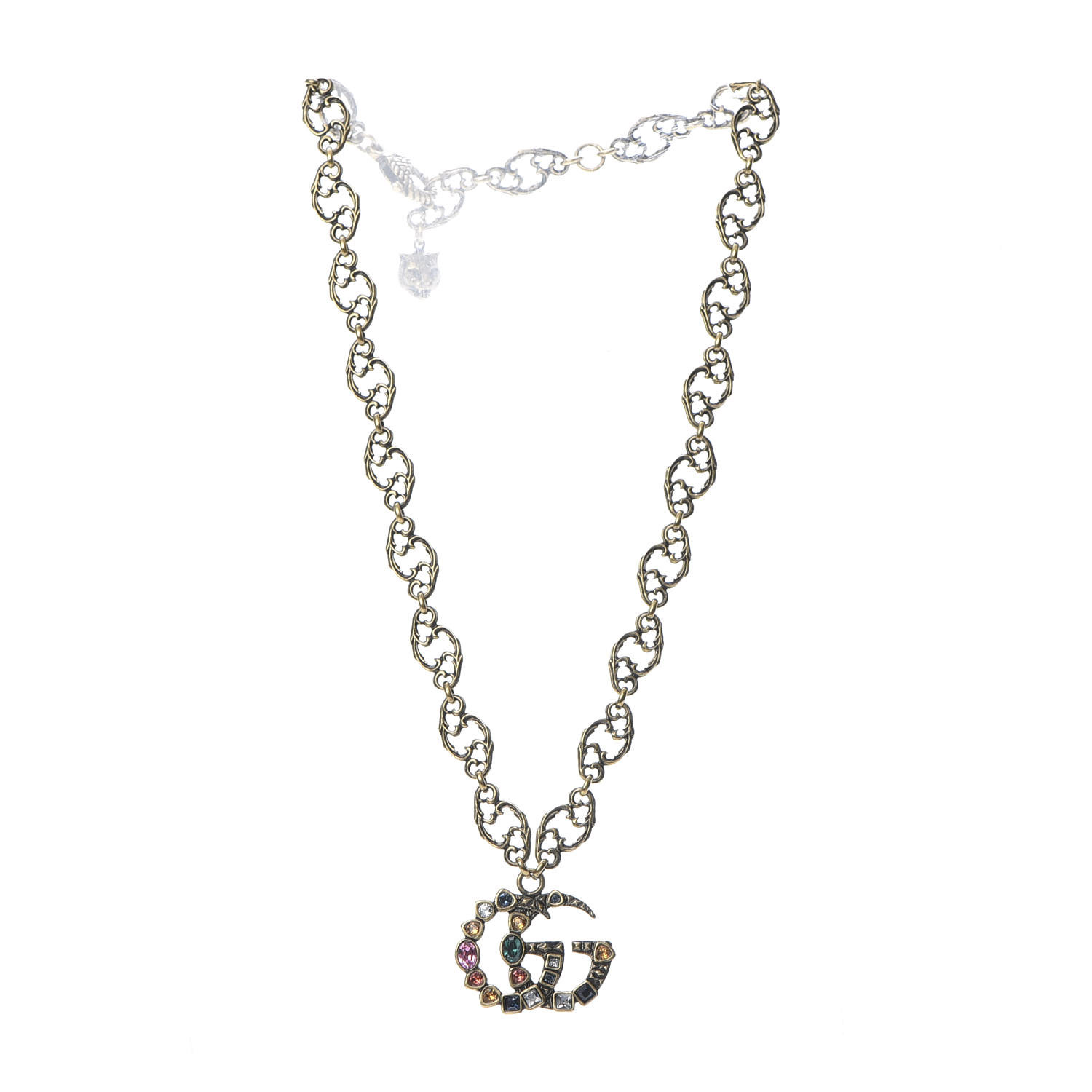GUCCI Crystal Marmont Necklace Aged Gold Multicolor 660191 | FASHIONPHILE