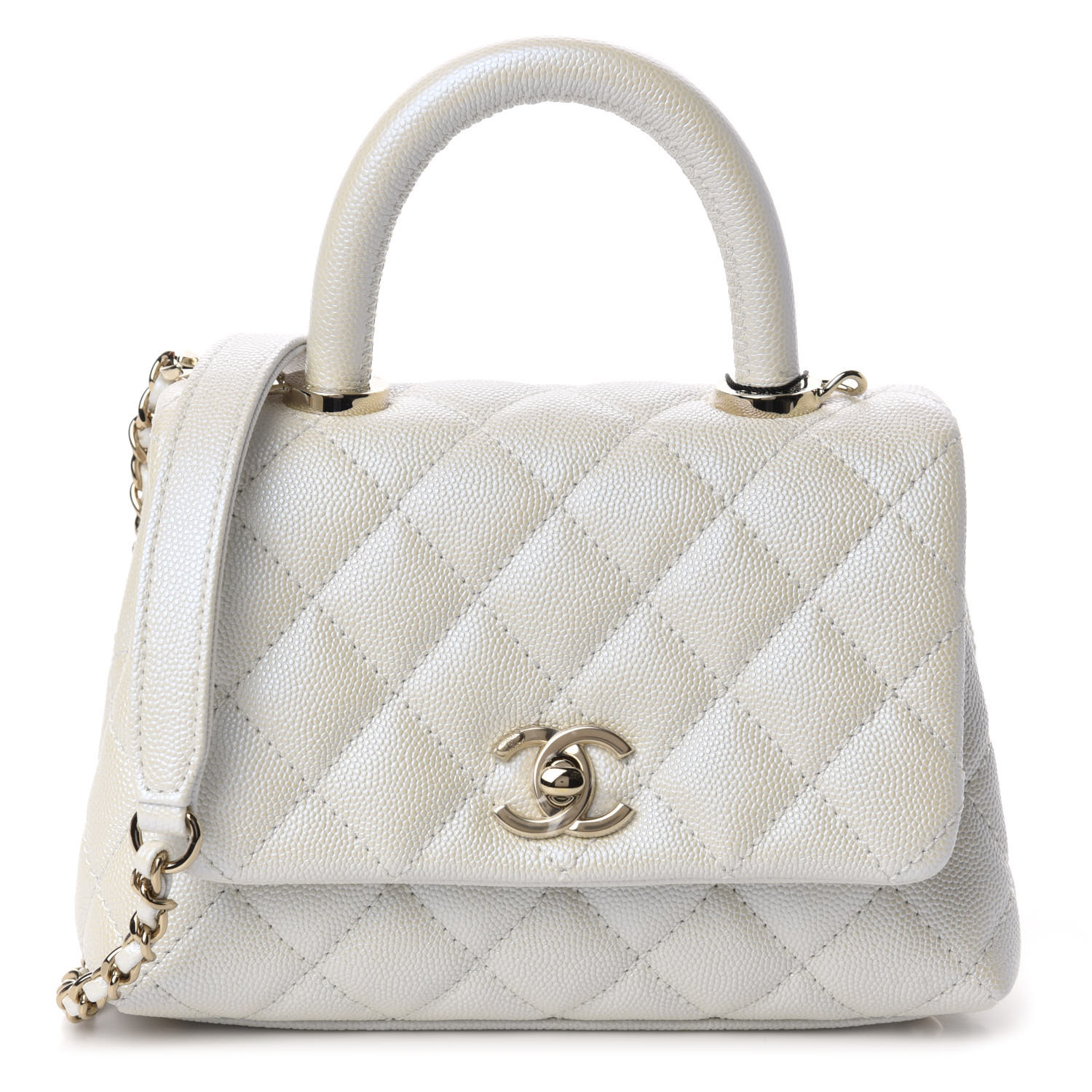 Chanel Iridescent Caviar Quilted Extra Mini Coco Handle Flap White 6605 Fashionphile
