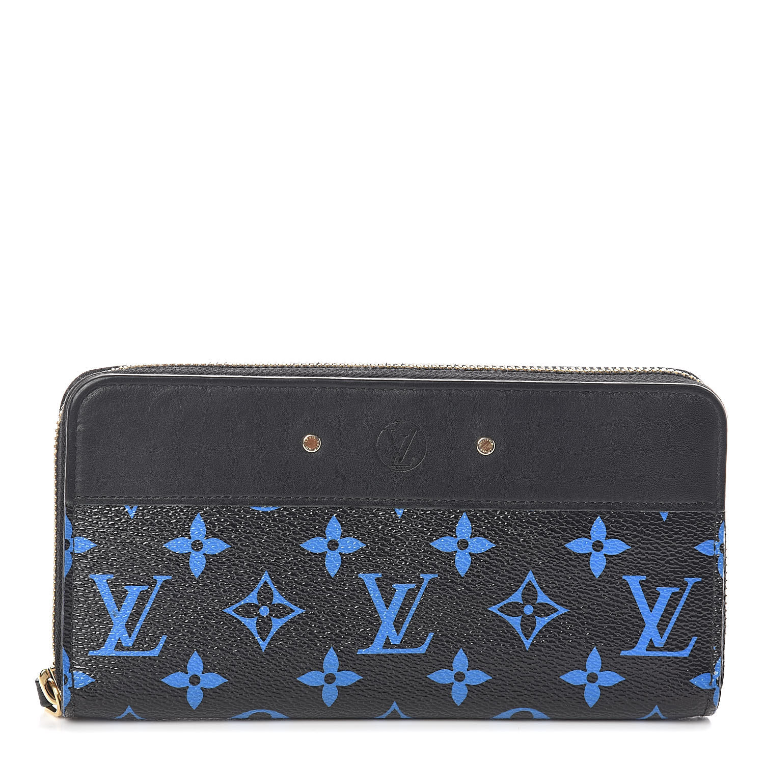 Louis Vuitton Calfskin Colored Monogram Zippy Wallet Blue Black 508293 9445