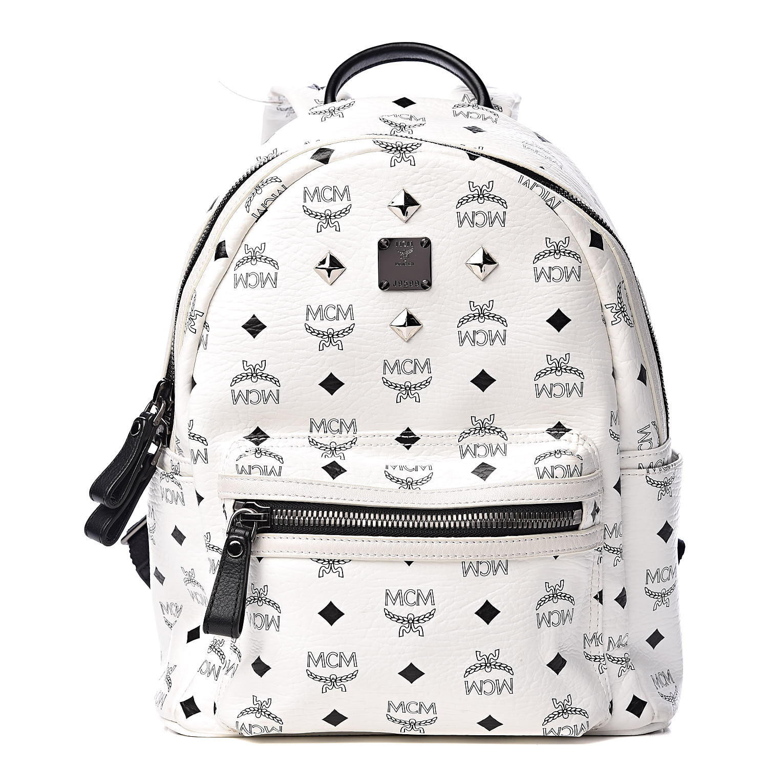 MCM Visetos Small Sprinkle Stud Stark Backpack White 447184 | FASHIONPHILE