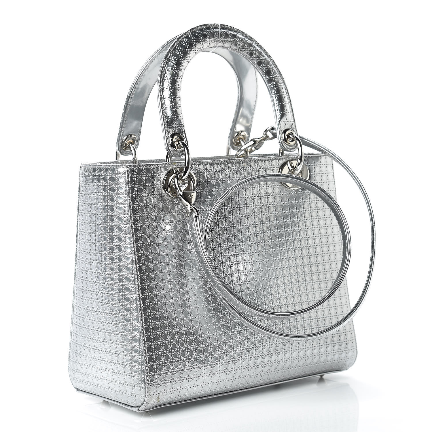 CHRISTIAN DIOR Metallic Calfskin Micro Cannage Medium Lady Dior Silver ...