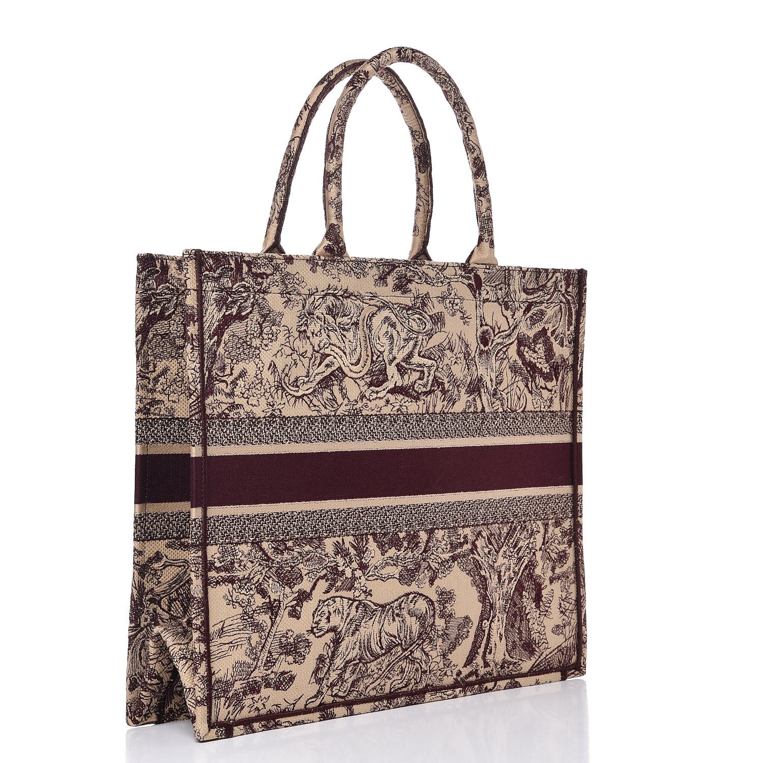 CHRISTIAN DIOR Embroidered Toile De Jouy Canvas Book Tote Burgundy 312360