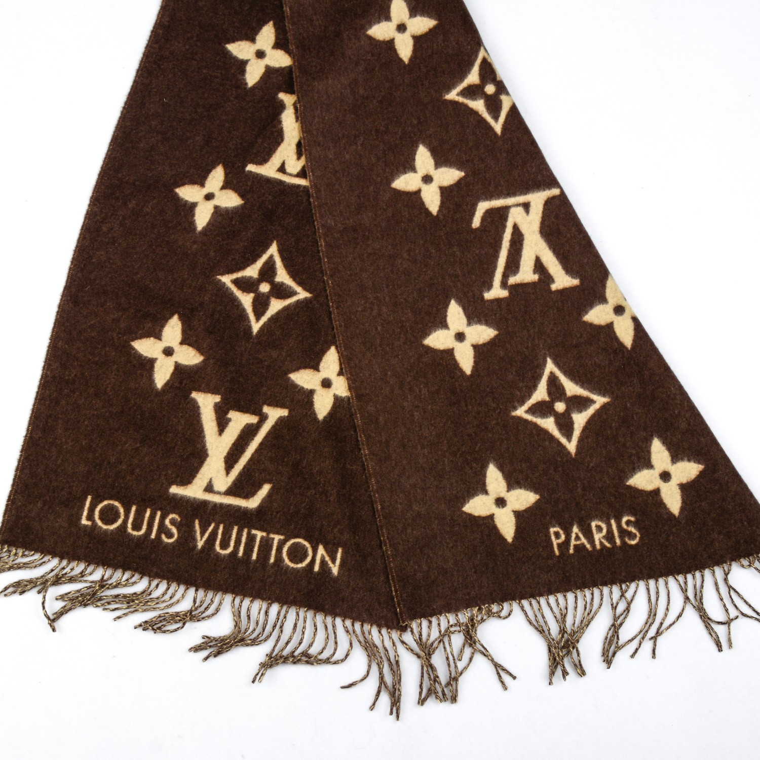 LOUIS VUITTON Cashmere Monogram Reykjavik Scarf Brown 74875