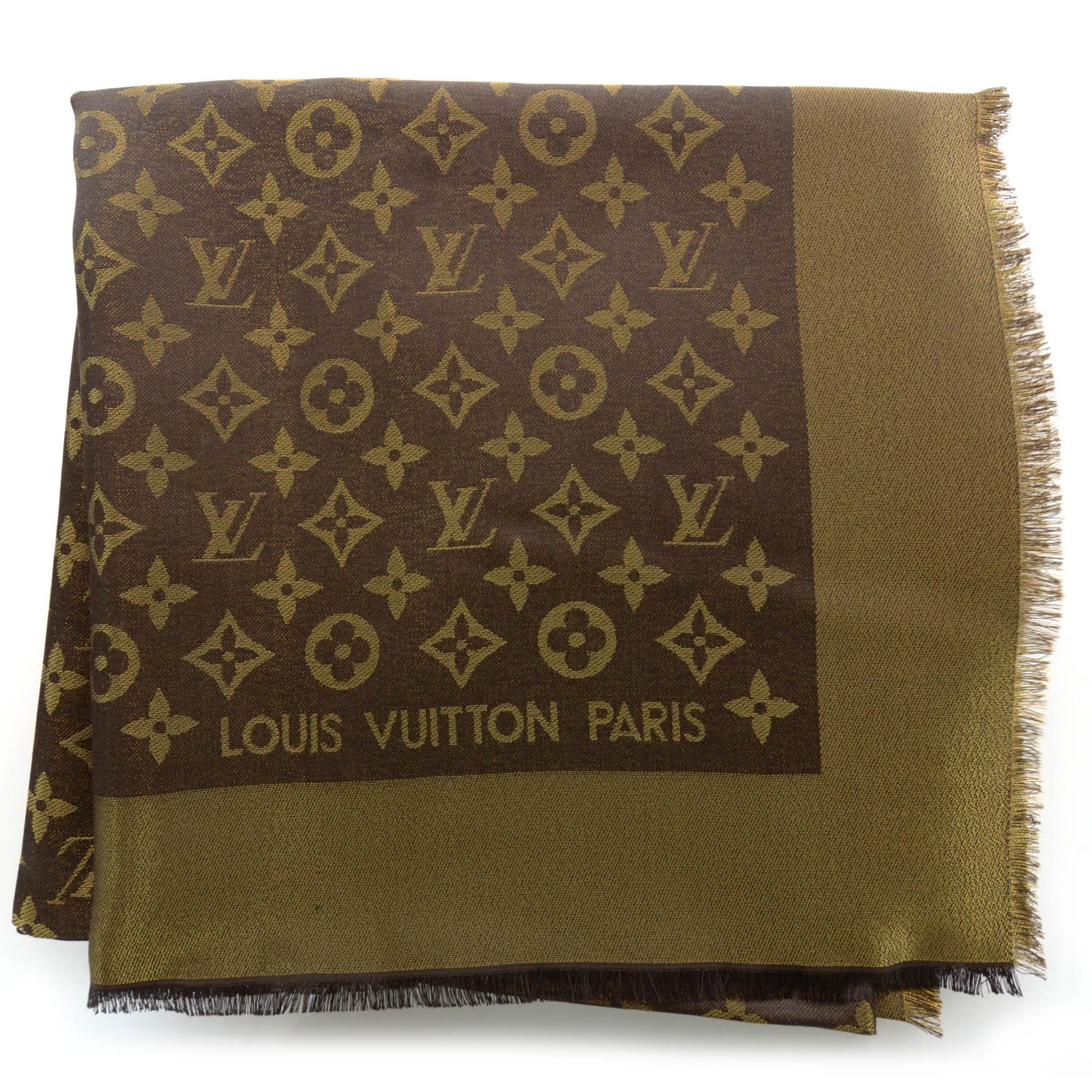 LOUIS VUITTON Silk Lurex Wool Monogram Shine Shawl Brown 38617