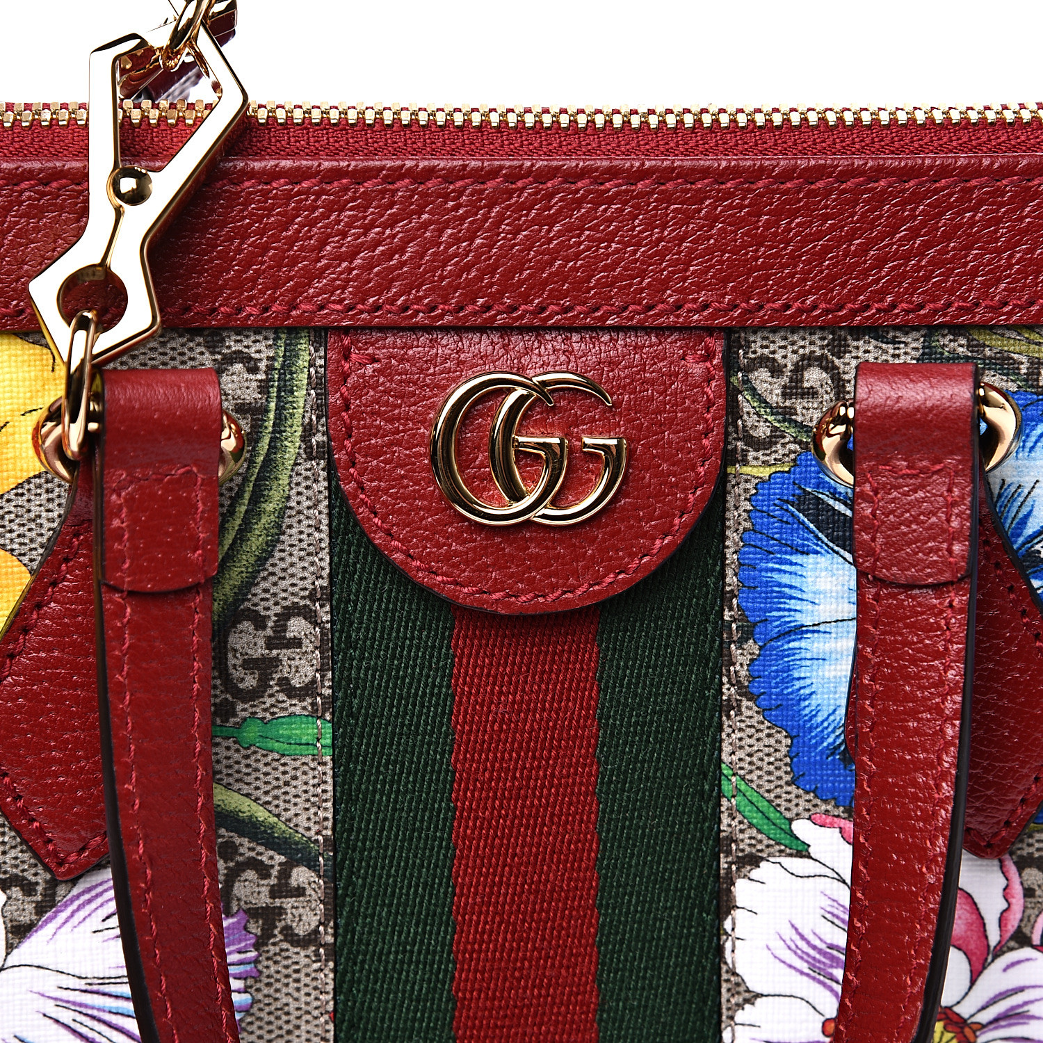 Gucci Gg Supreme Monogram Flora Web Small Ophidia Tote Bag Red