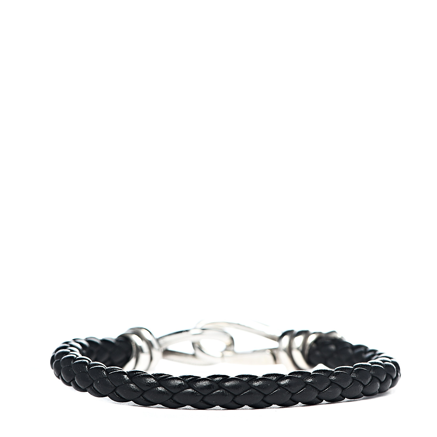Tiffany Sterling Silver Calfskin Paloma Picasso Knot Single Braid Bracelet Black 534456