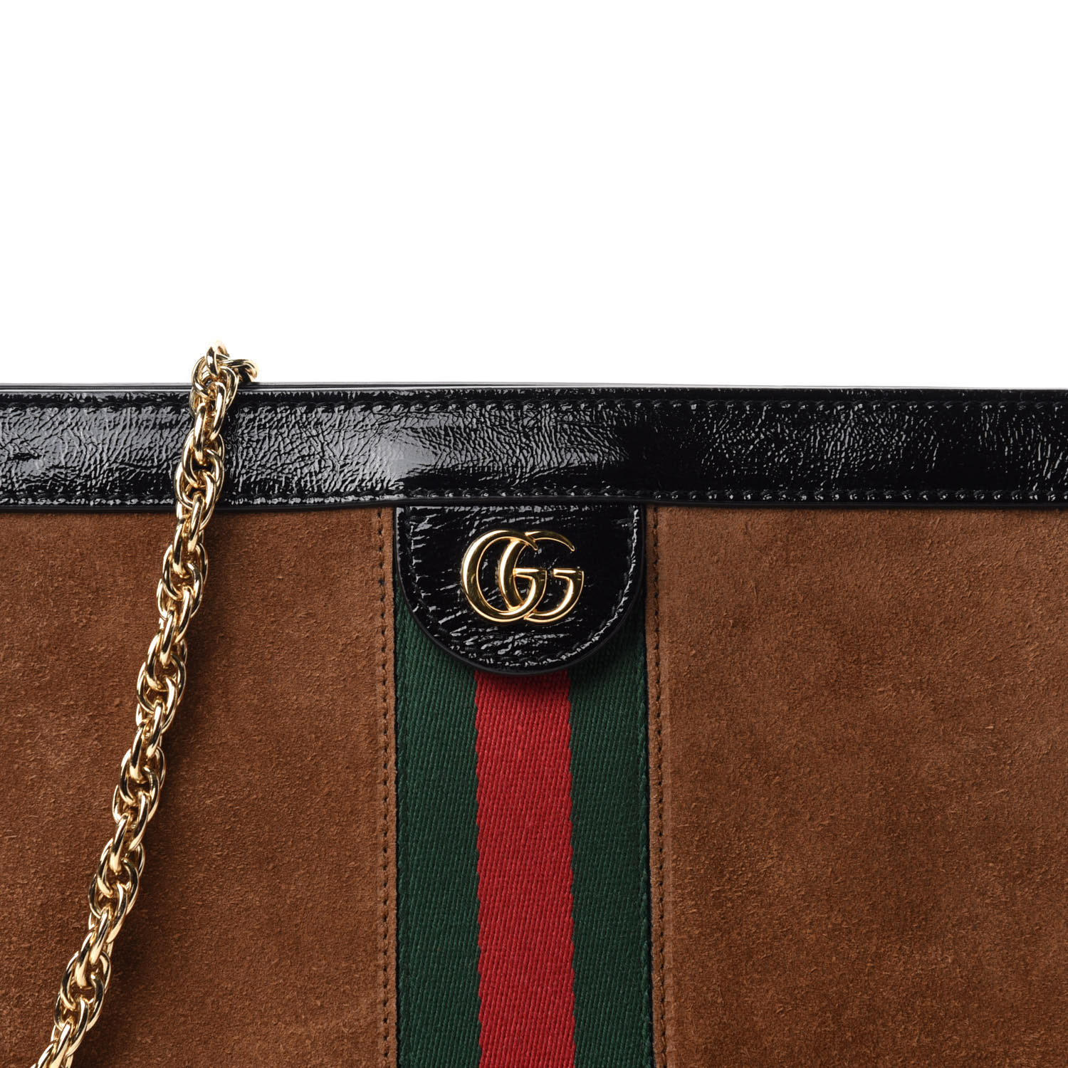 Gucci Suede Patent Gg Web Small Ophidia Chain Shoulder Bag Brown Black 713084 Fashionphile 